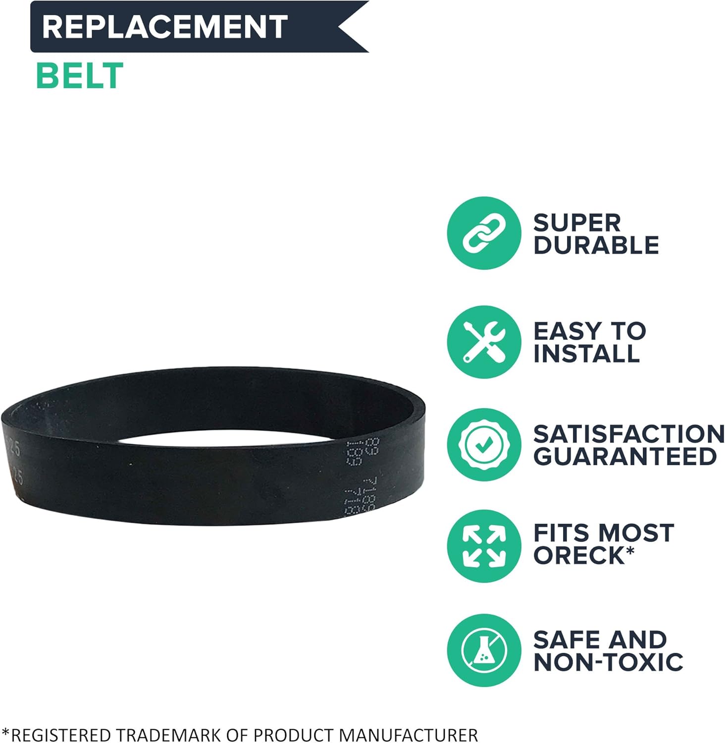 Oreck vacuum belt with features like 'Easy to Install'