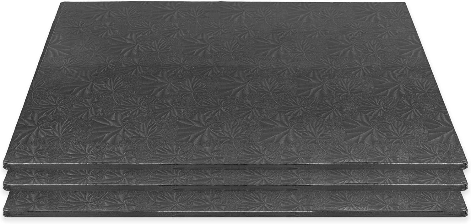 Dulcet Delights Rectangle Full Sheet Cake Drum - Decorative Cake Board for Cakes, Desserts & More - Food Safe - Disposable & Recyclable - 18 ½"W x 26"L x ½" Thick - Black - Set of 3