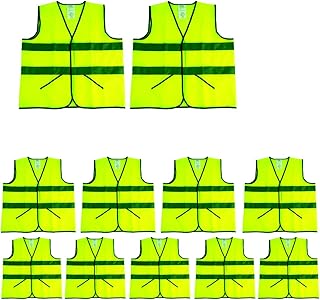 CIMC, 10 Pack,Yellow Reflective Safety Vests with Pockets, High Visibility Construction Vest,Hi Vis Sliver Strip,Made from Neon Yellow Breathable Mesh,Working outdoor for man,woman (yellow)