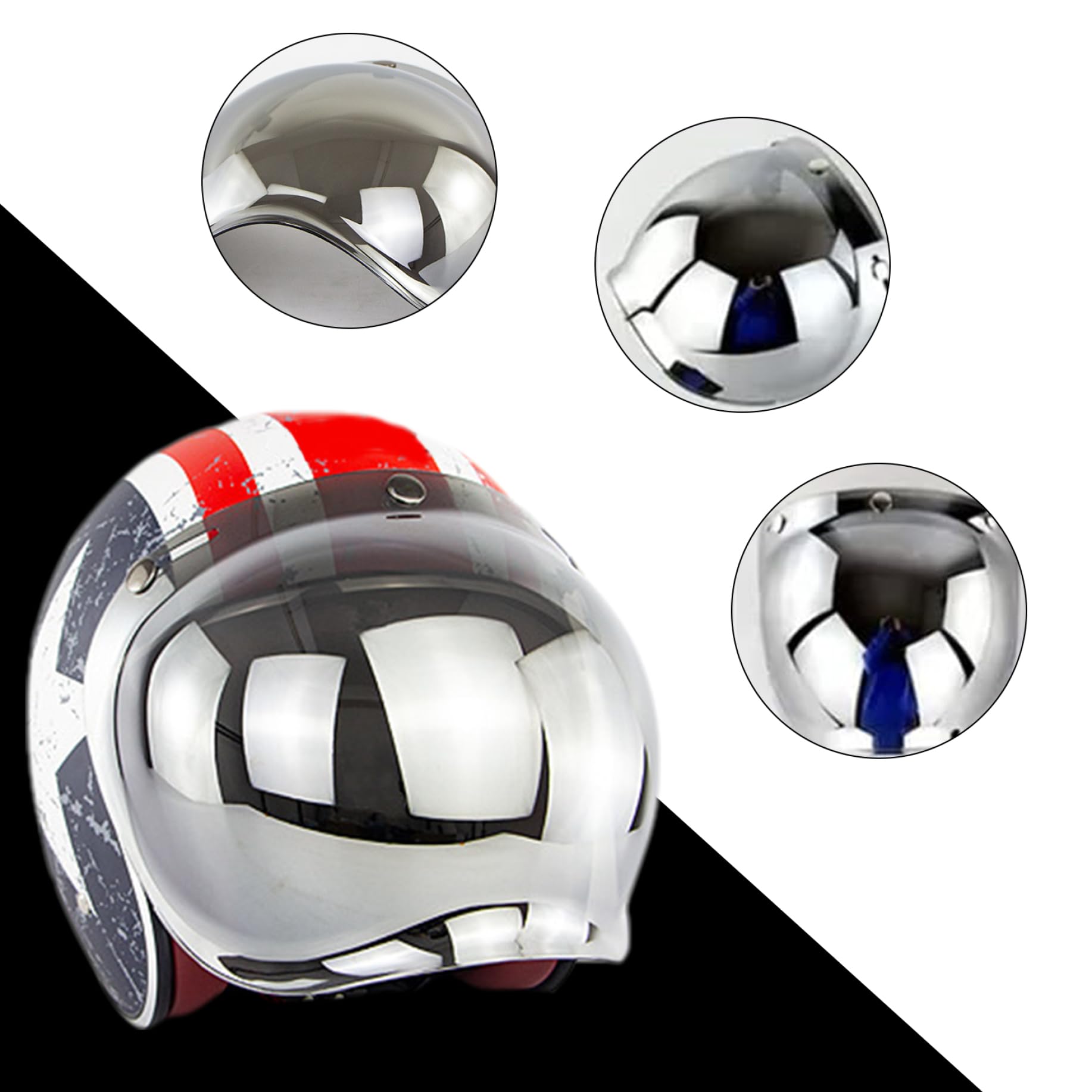 Visière Casque Moto 3 Snap Anti-buée - Bouclier Flip-up Style Rétro - Protection UV Et Vent