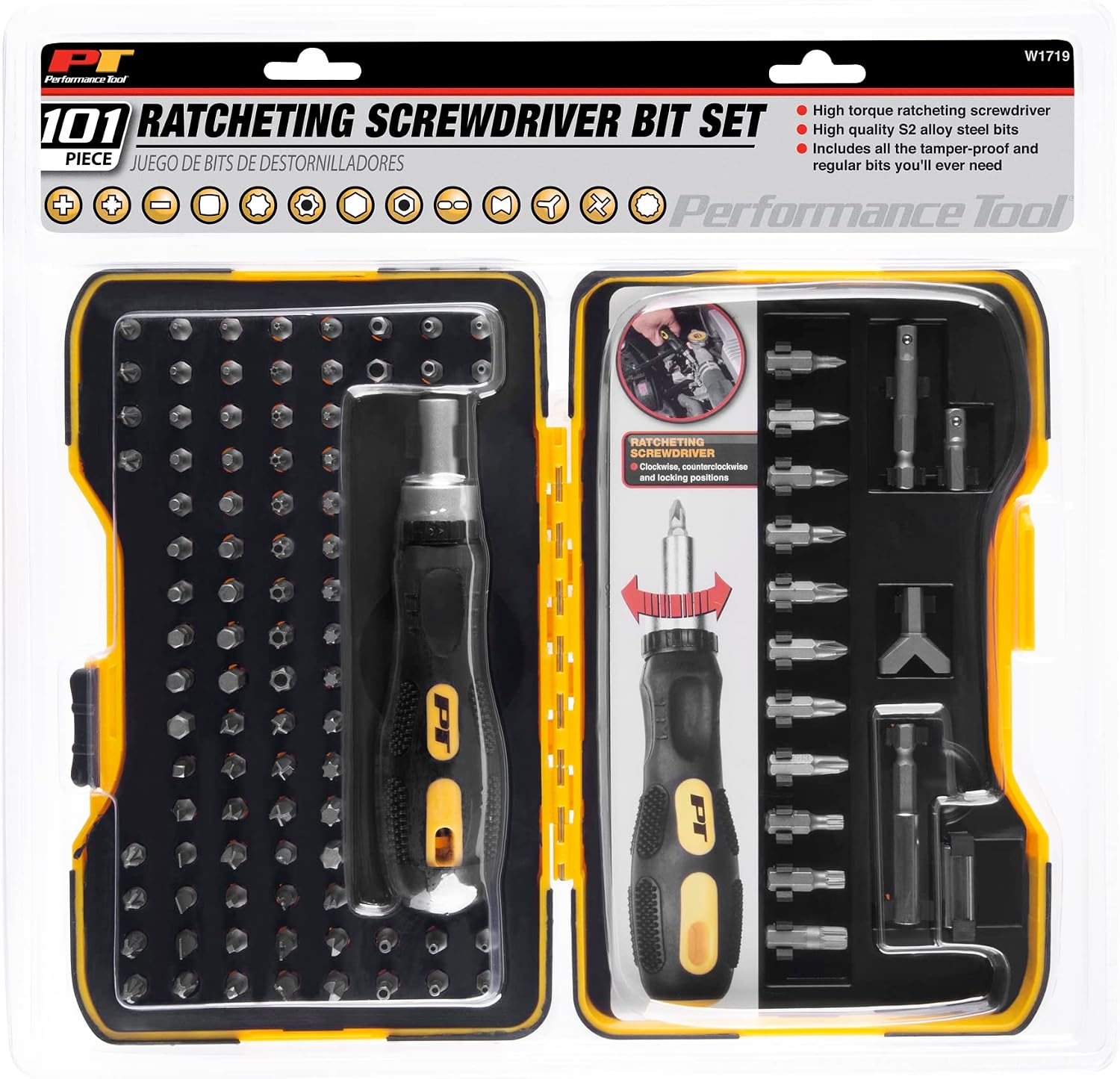 Performance Tool W1719 Ratcheting Bit Driver Set,101-Piece