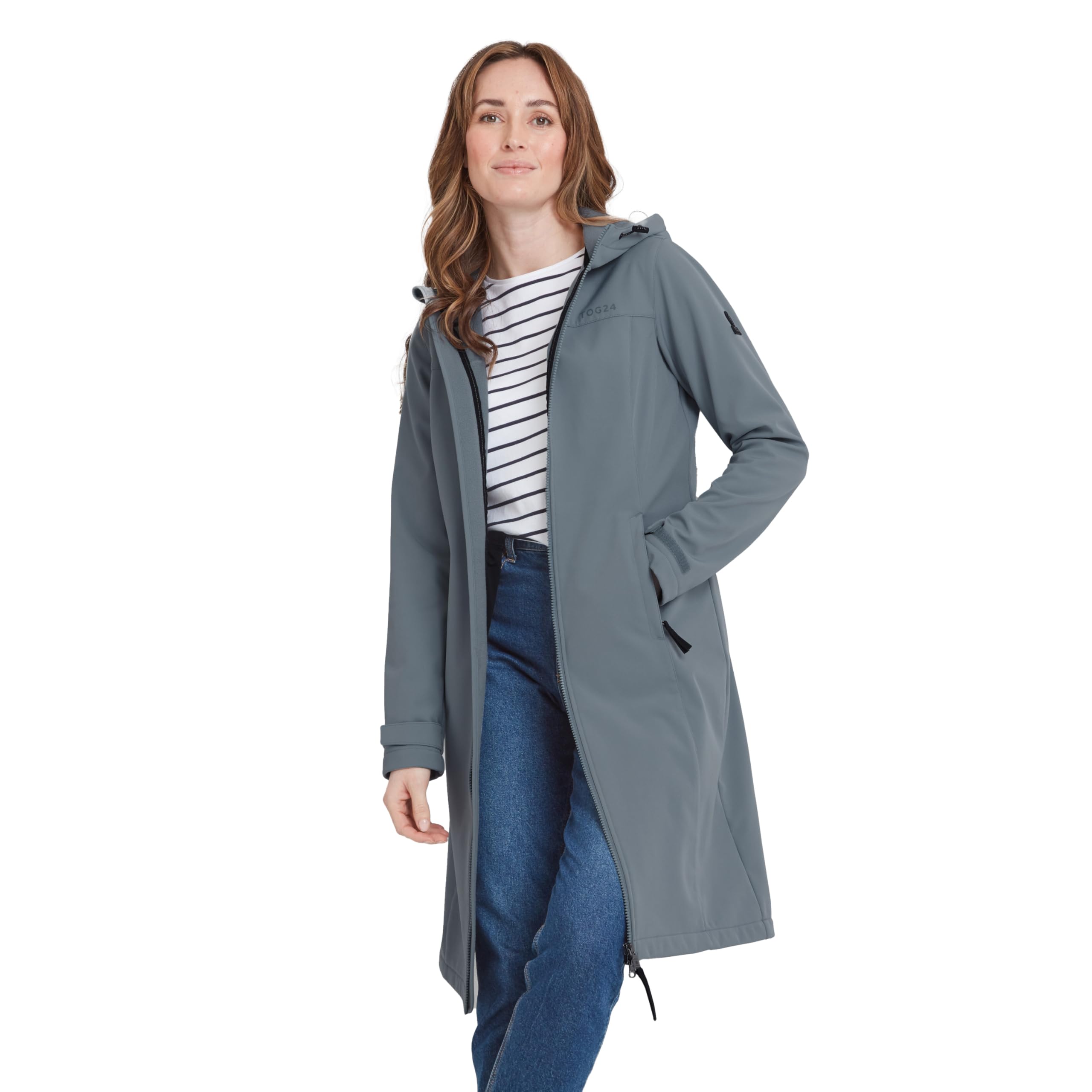 Tog24 Women's Graphite Marina Softshell Jacket. A Long Softshell Made From Breathable, Water Resistant & Windproof Fabric With Cosy Microfleece Inside.