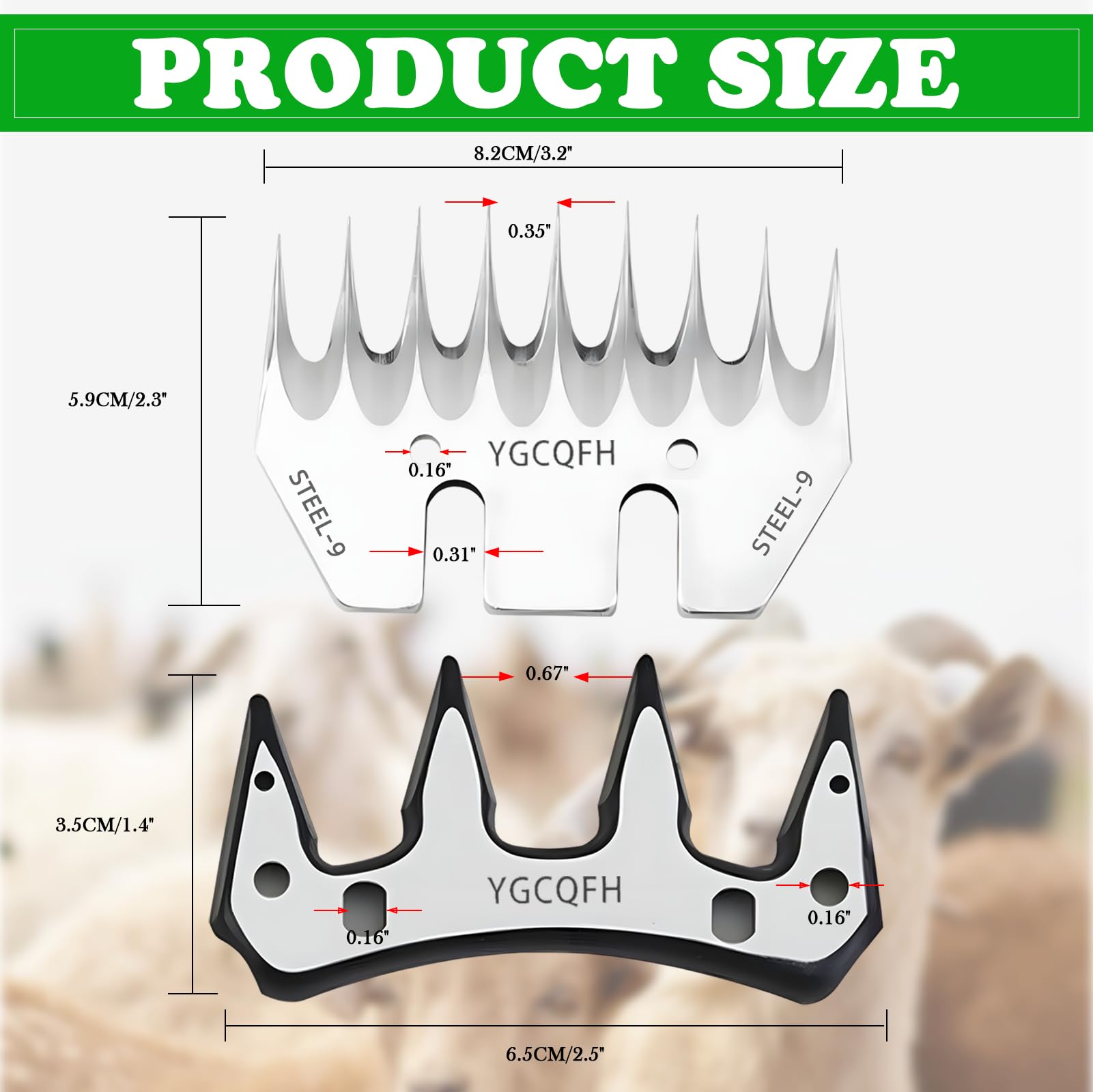 Lames de tondeuse professionnelles en acier inoxydable pour moutons, alpagas, chèvres (9 dents droites), lames de rechange pour tondeuse à poils épais
