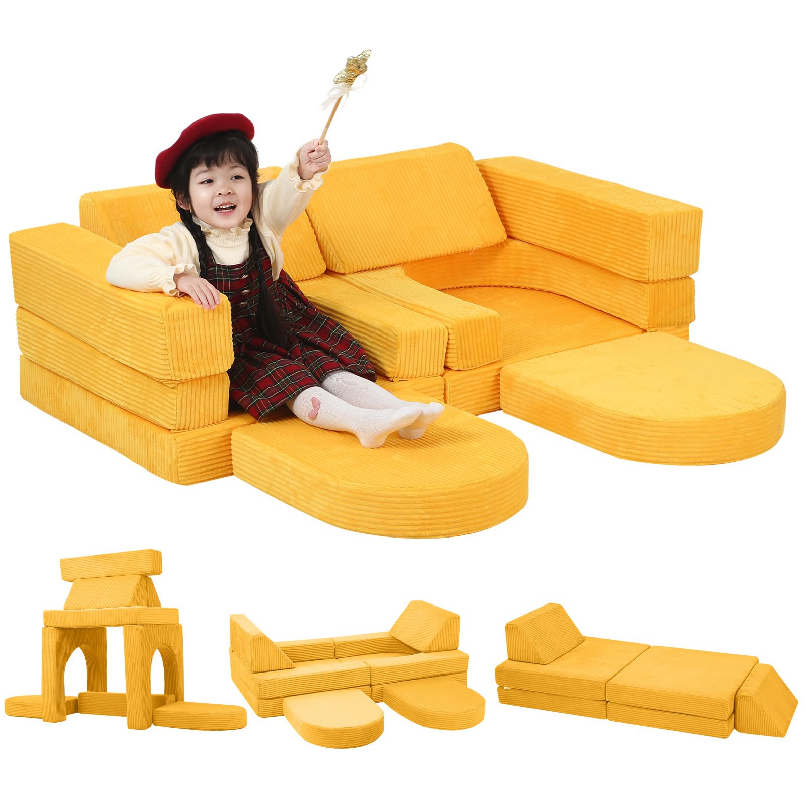 Canapé de jeu en mousse jaune pour éviter les chutes et stimuler l'imagination des enfants