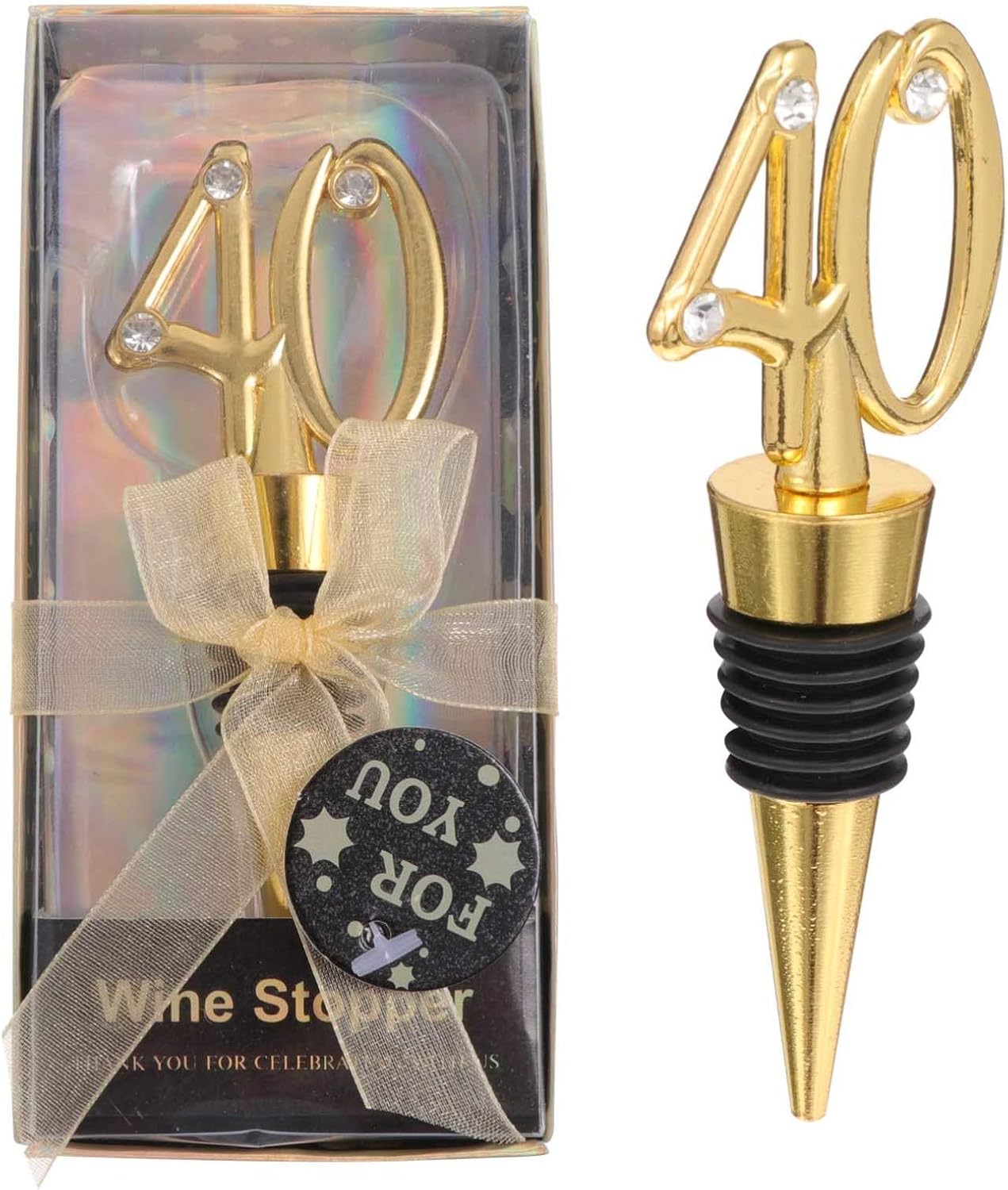 2pcs Wine Stoppers 40th Wedding Anniversary Wine Stoppers Beverage Bottle Stoppers 40th Birthday Party Favors for Home Party Gifts Golden - Image 4