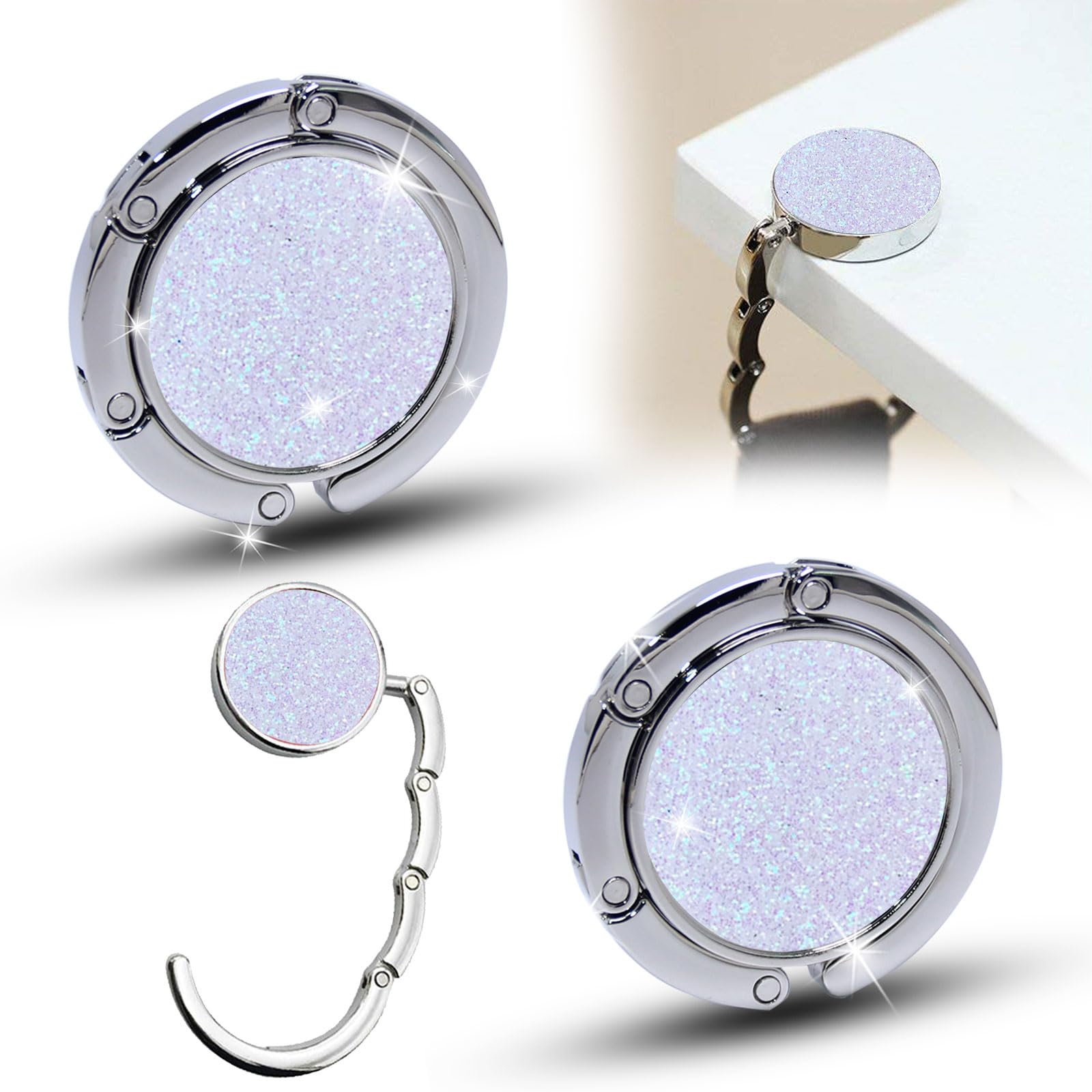 2 Ganci Da Tavolo Per Borse QEEROYO - Appendiabiti Pieghevole Con Base Antiscivolo | Diamante Flash - Foto 5