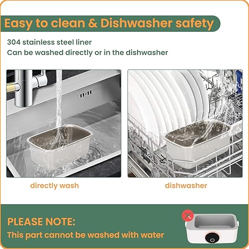 Miniatura 6 de Iridesc Lonchera eléctrica con calefacción, calefacción automática inalámbrica, capacidad de 1 litro, autocalentamiento para oficina, automóvil y