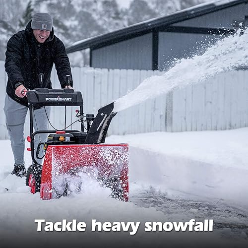 Miniatura 2 de PowerSmart Soplador de nieve de 24 pulgadas, 2 etapas, motor de 212 cc, alimentado a gas con arranque eléctrico PS24