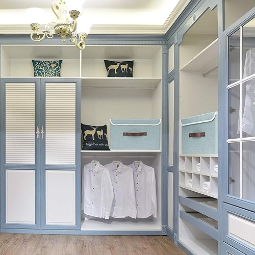 Miniatura 4 de TYEERS - Canastas de almacenamiento plegables, 2 unidades, con tapas y asas, de algodón y lino, organizadores para juguetes, estantes, ropa,