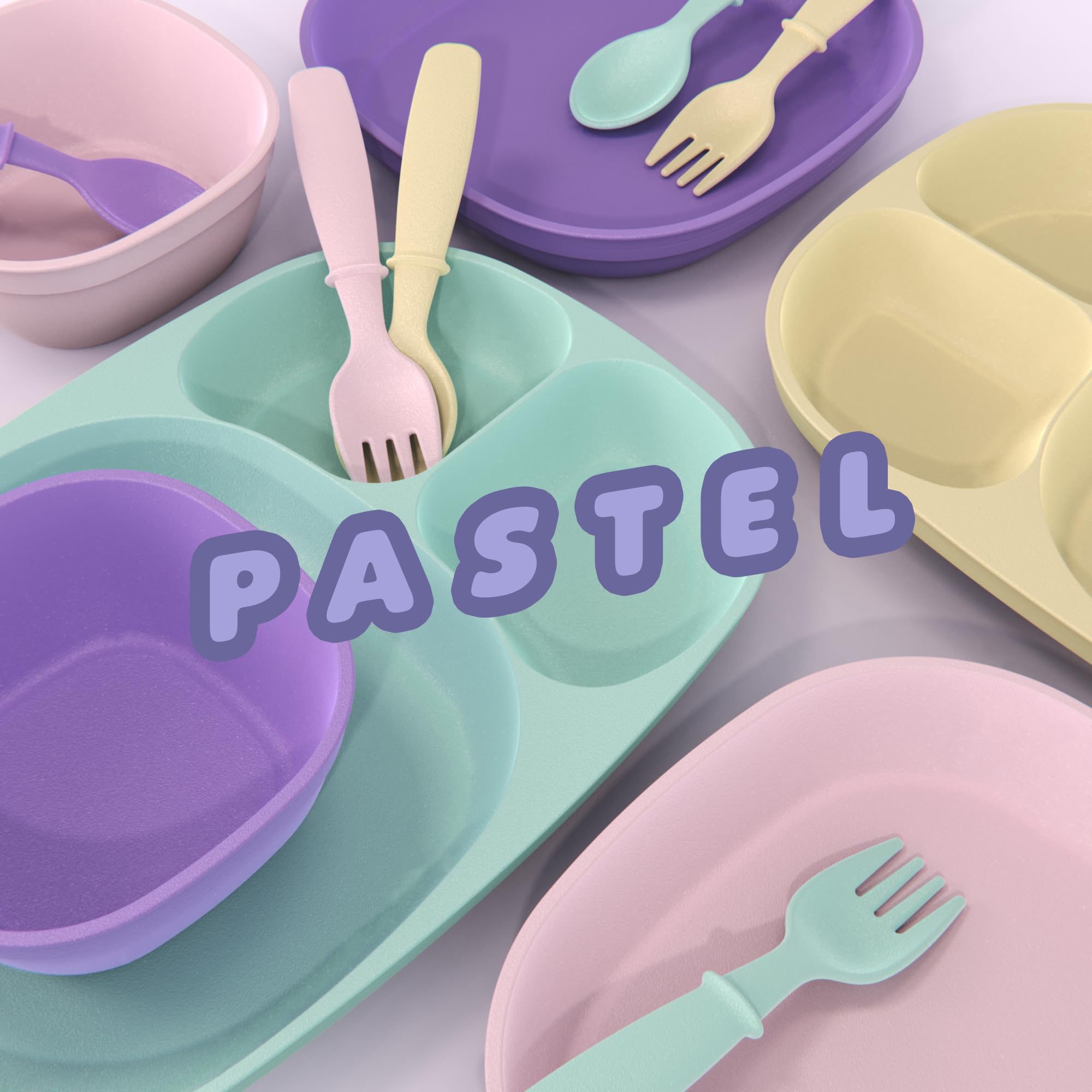 Kid’s Dinnerware Set - 15 Pieces - 3 Place Settings - Tough Tableware for Toddlers - Made in the USA - Dishwasher and Microwave Safe - BPA Free and Shatter Resistant (Pastel)
