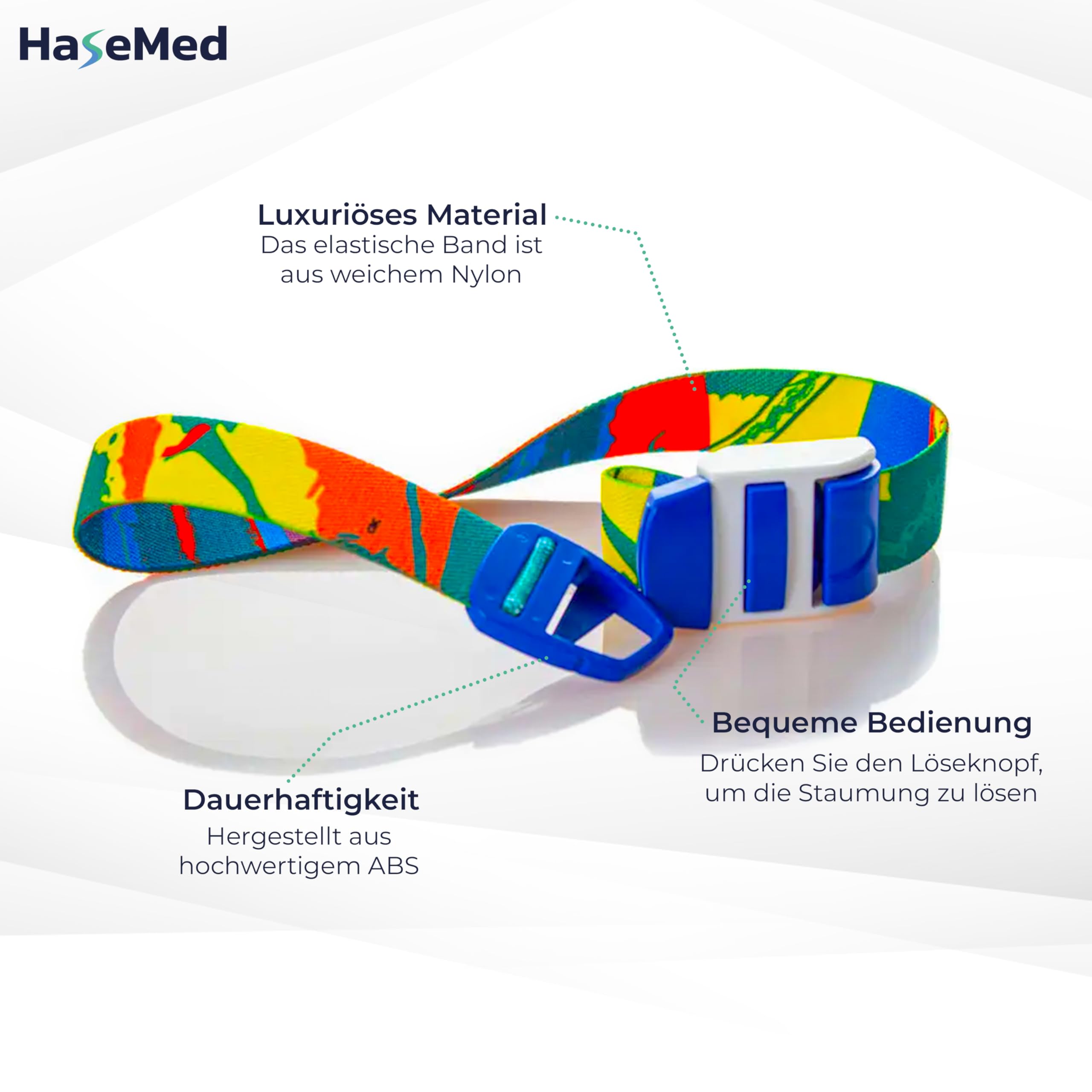 HaseMed Venenstauer, metallfrei, latexfrei, bunt – 3 Stück Tourniquet für medizinische Anwendungen, elastisch und sicher, ideal für Notfälle und Krankenhäuser