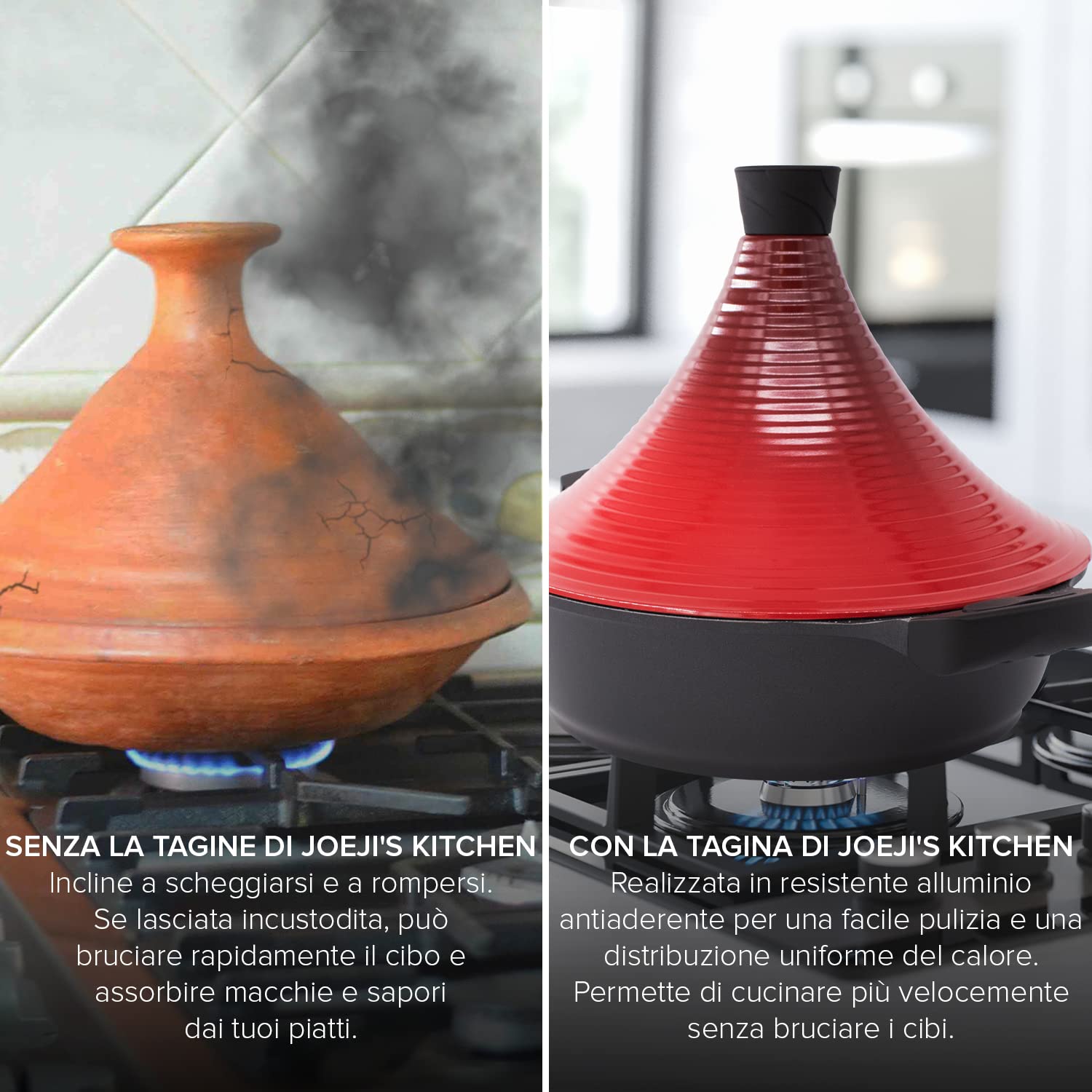 Joeji's Kitchen Tagine Marocchino Antiaderente 28cm - Pentola Tajine e Coperchio Conico - Induzione - Facile da Pulire - Cibi Saporiti e Teneri Slow-Cooked Agnello Maiale Pollame Pesce