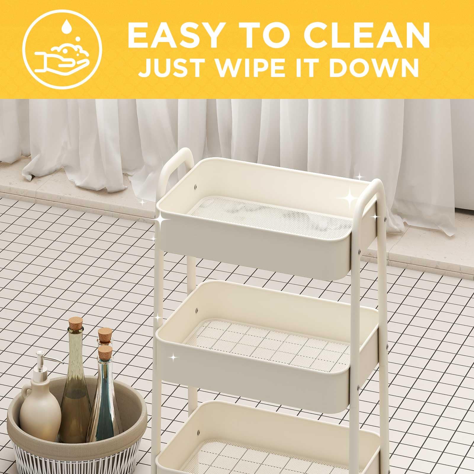 AGTEK Carrito de maquillaje organizador con ruedas, Negro, Acero inoxidable, 3 niveles, 4 ruedas giratorias con bloqueo