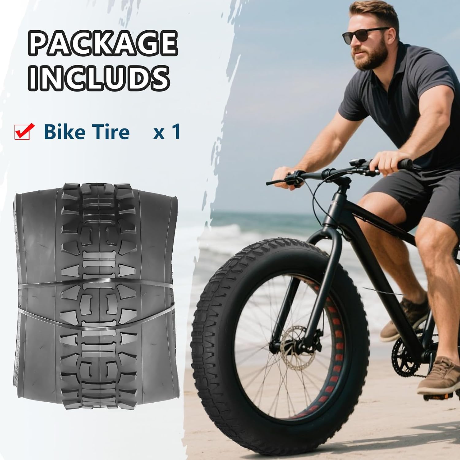 SIMEIQI 20x4.0 26x4.0 Inch Fat Bike Tires MTB Bicycle Tyres Replacement for Mountain Snow All Terrian Trail Bicycle Tricycle