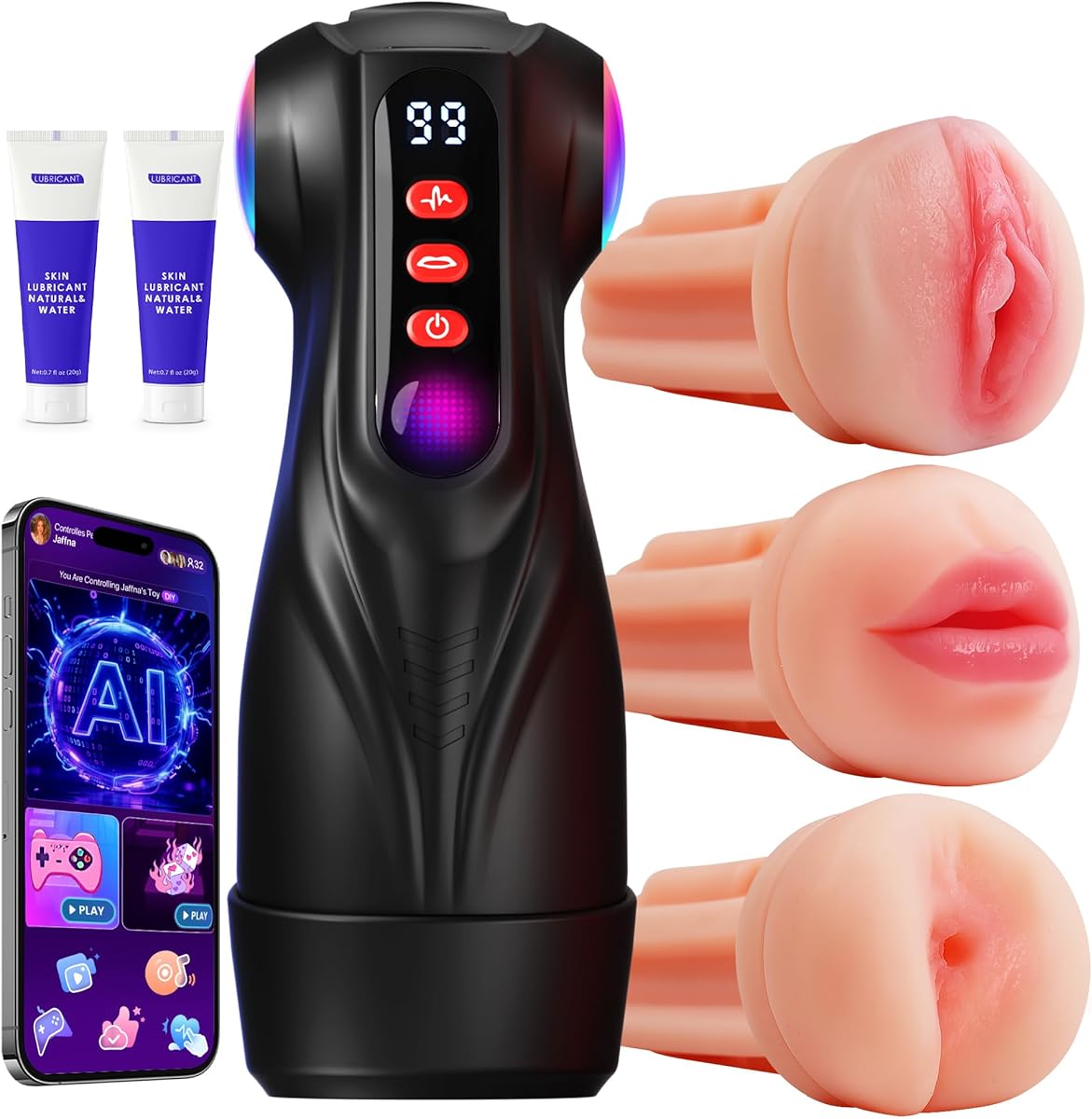Male Masturbator Sex Toys for Men - 3 Sleeves Sets AI Sync Pocket Pussy Penis Pump with 9 Sucking & 9 Vibrating, APP Adult Toys Mens Sex Toy, Colorful Lighting Stroker Machine Sets Sex Kits
