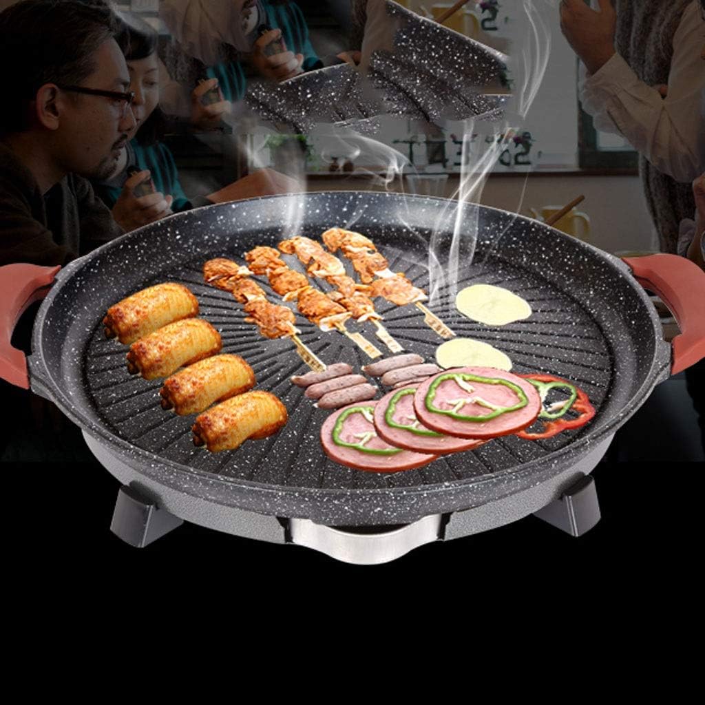 Round Electric Baking Pan,Home Non Stick Stove Top Plate Outdoor Smokeless Grill