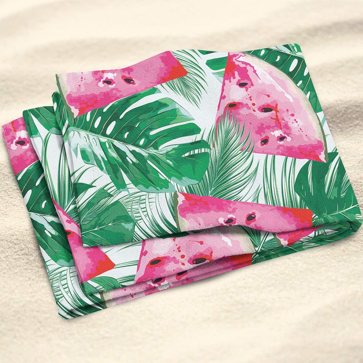 Watermelon and Tropical Microfiber Beach Towel Oversize, Extra Large, Quick Drying, Cool Pool Towel, Lounge Cover (Watermelon)