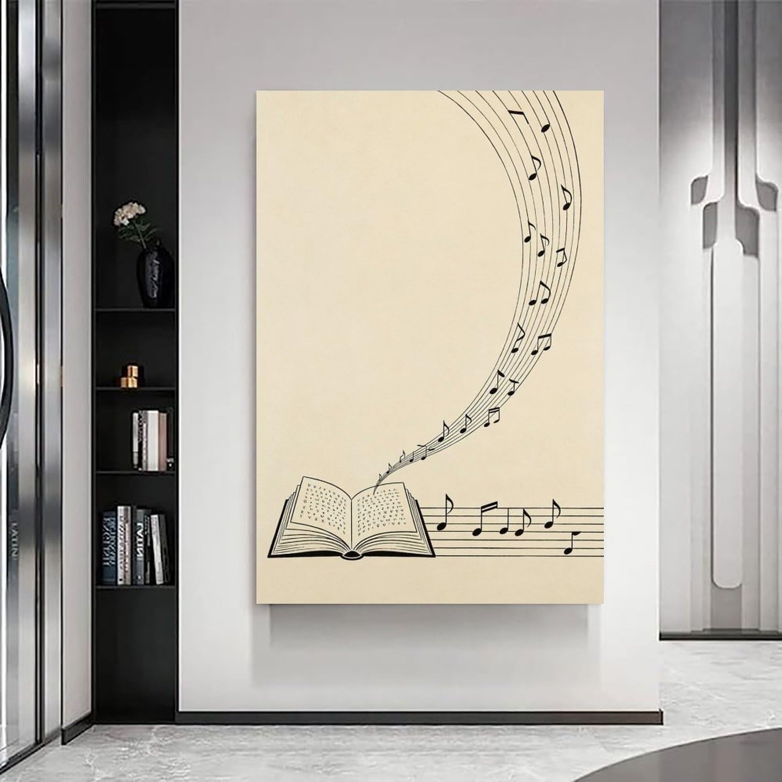 Lienzo minimalista con notas musicales, arte para pared, póster abstracto de partitura musical, libro abierto, impresión musical moderna en blanco y negro para estudio, aula, sala de estar, dormitorio