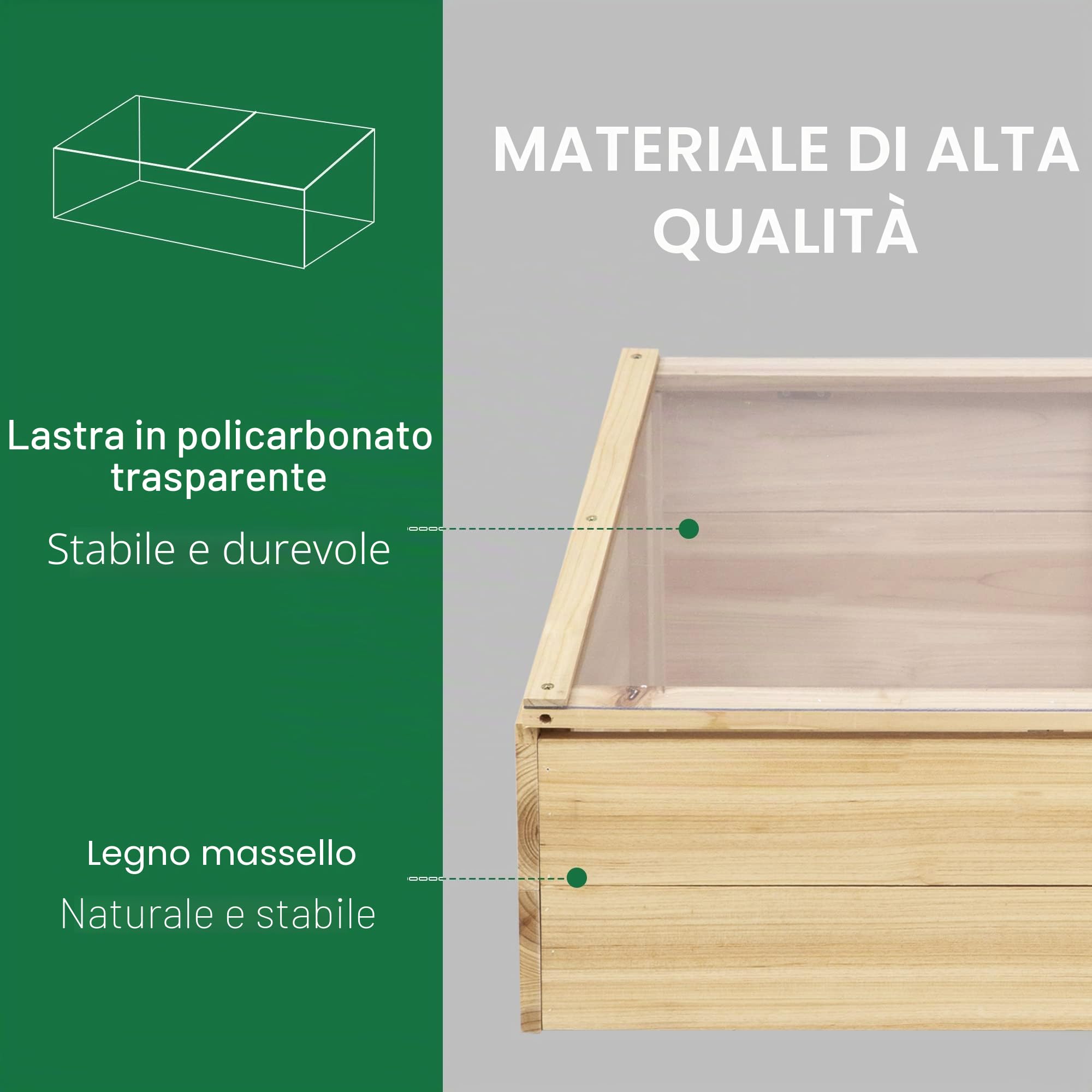 Outsunny Serra in legno a telaio freddo Serra da giardino e fioriera per balcone, 100 x 50 x 35 cm, naturale, abete, pannello in PC