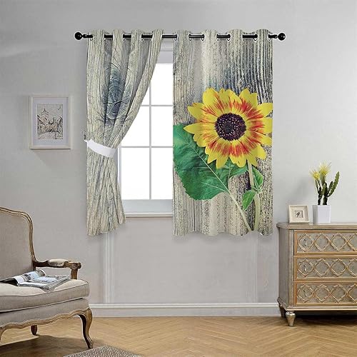 Miniatura 2 de YANFENQI Cortinas a prueba de sonido, decoración de girasol, con ojales, cortinas cortas para armario, cortinas para Ventanas de Cuarto de 63