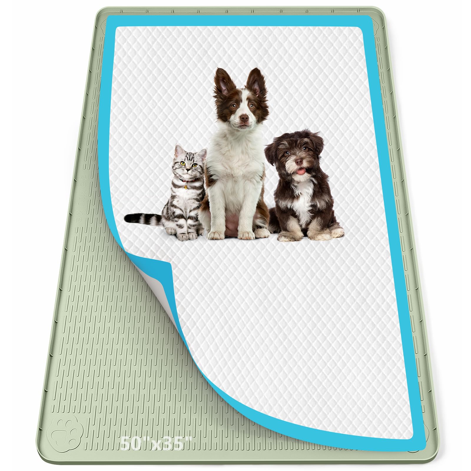 127 x 89 cm, tappetino in silicone con bordo alto, per cani, gatti, conigli, a prova di perdite, per proteggere il pavimento a casa (verde)