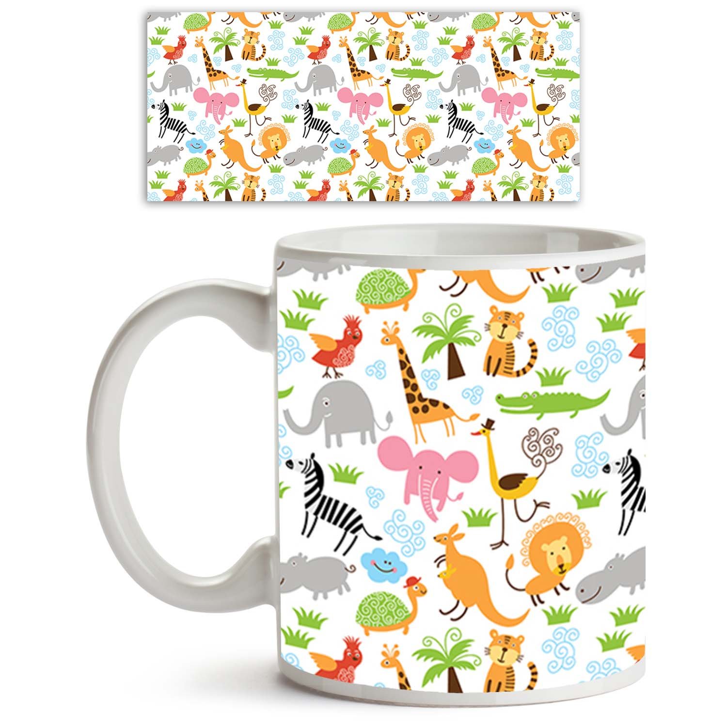 ArtzFolio Cute Animals Ceramic Coffee Tea Mug Inside White 325Ml Round Mug; Set Of 6 Pcs