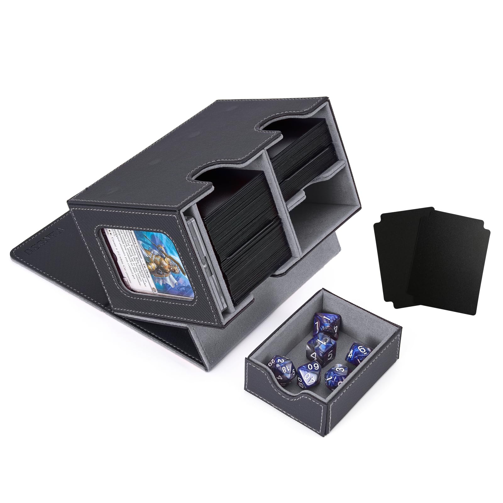 Venssu MTG Deck Box for Commander Display with Dice Tray (Black＆Grey)