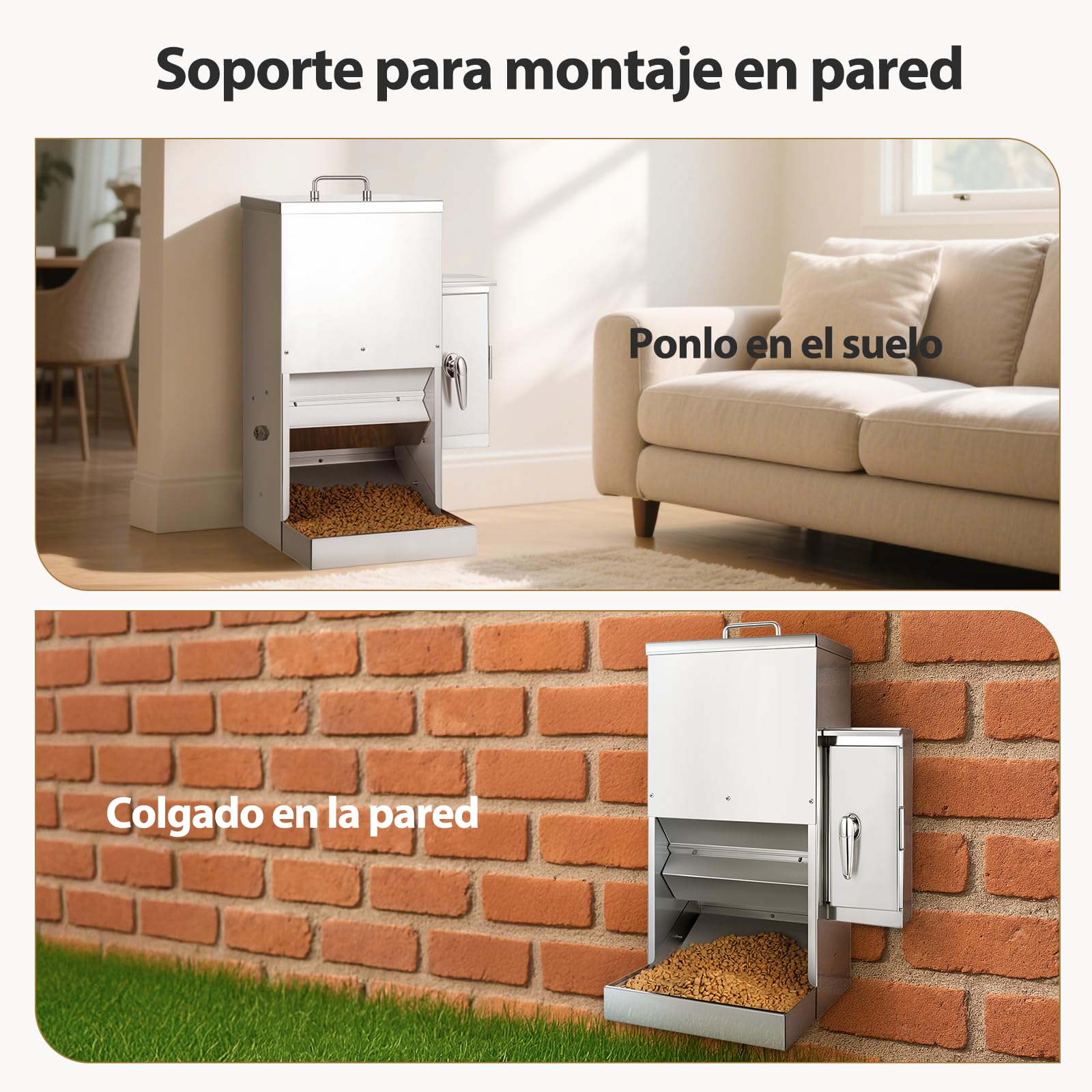 Alimentador Automático para Perros de 16L con Temporizador, Dispensador de Comida de Acero Inoxidable con Horario Programable para Perros Grandes o Gatos