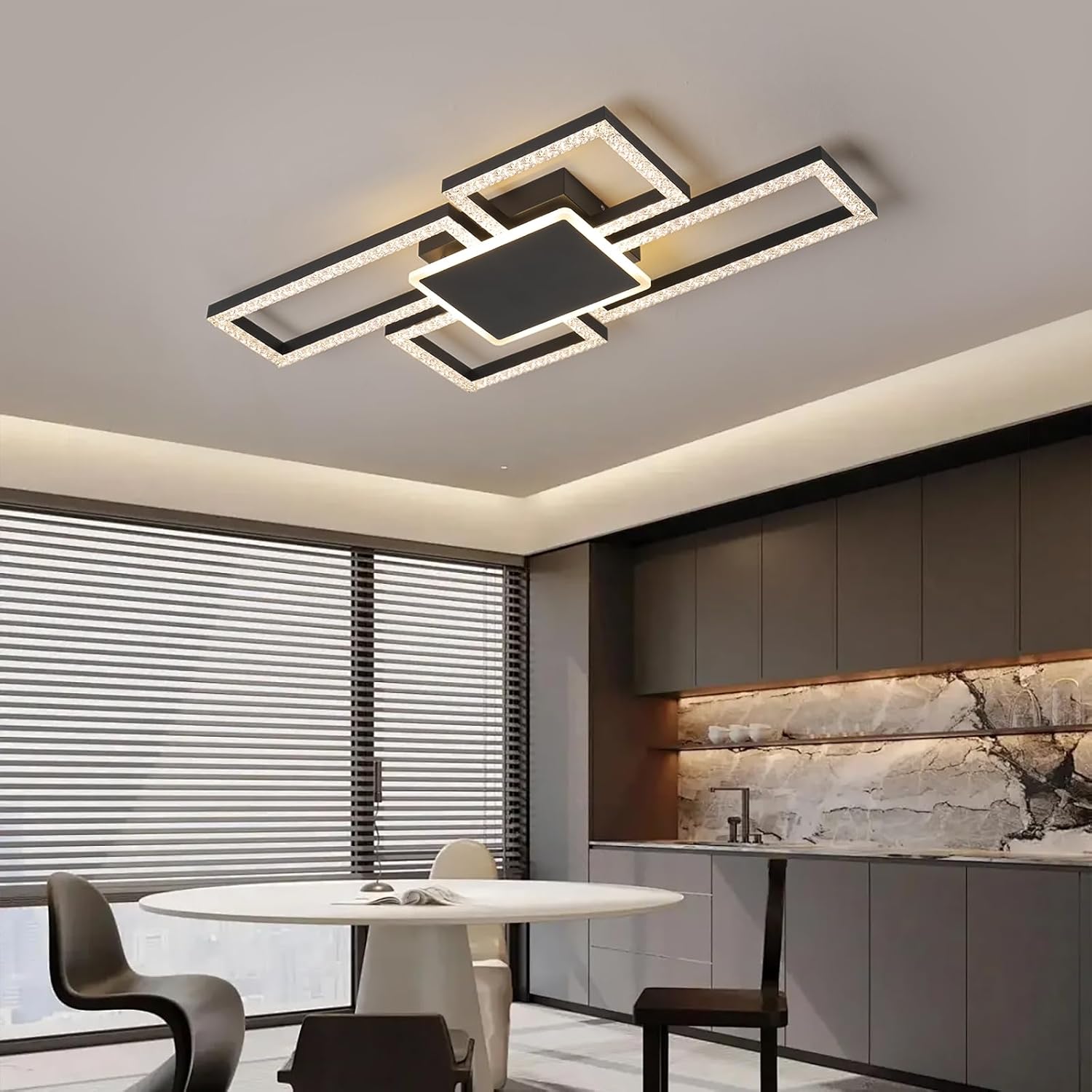 Ceiling Light Square Designs Luxury Ceiling Light Fixture Brightness Adjusted with Remote Control for Living Room Dining Room Bedroom 3000K-6500K (Black, L31.5*W15.7*H2.8 inch)