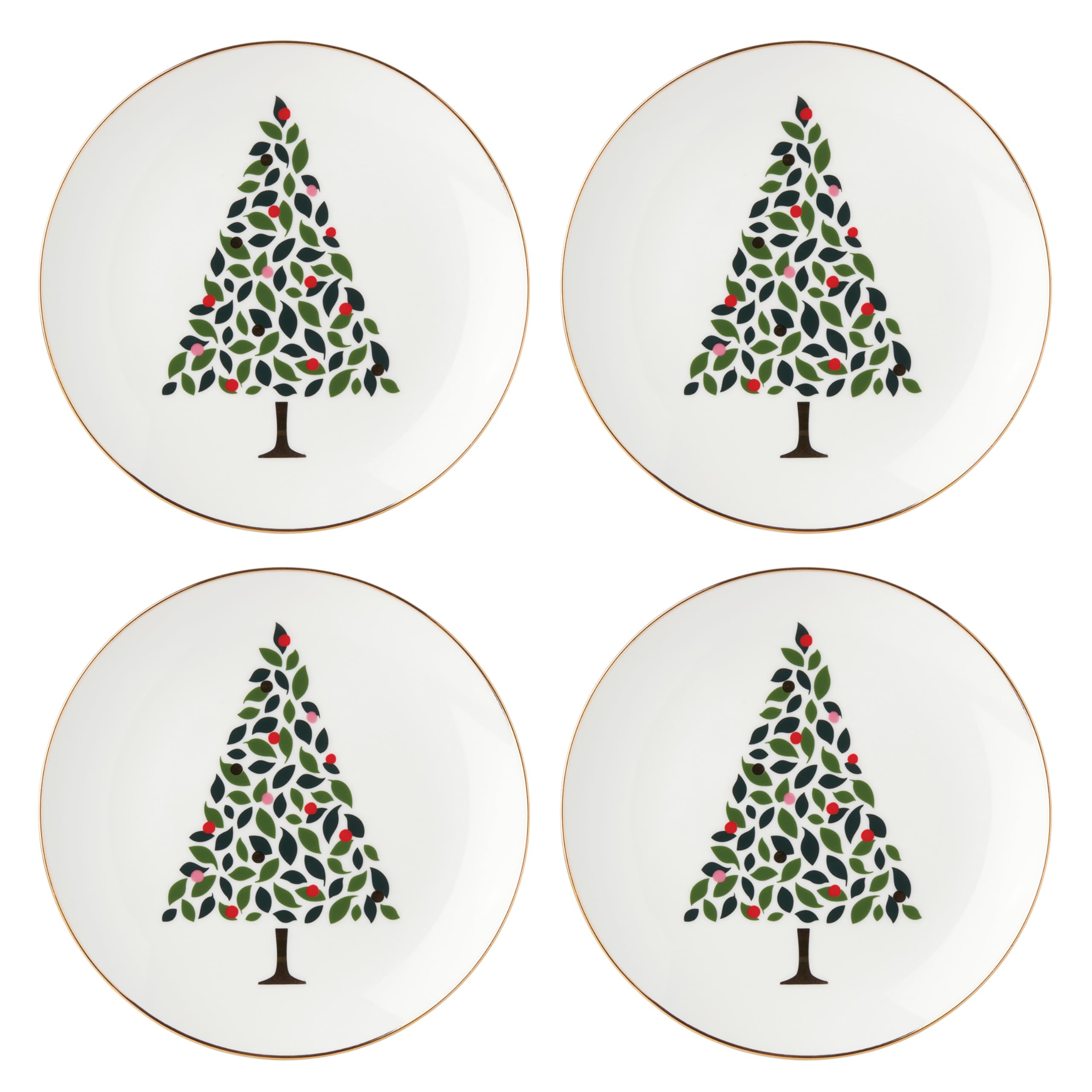kate spade new york Evergreen Christmas Accent Plates, Appetizer Set for 4