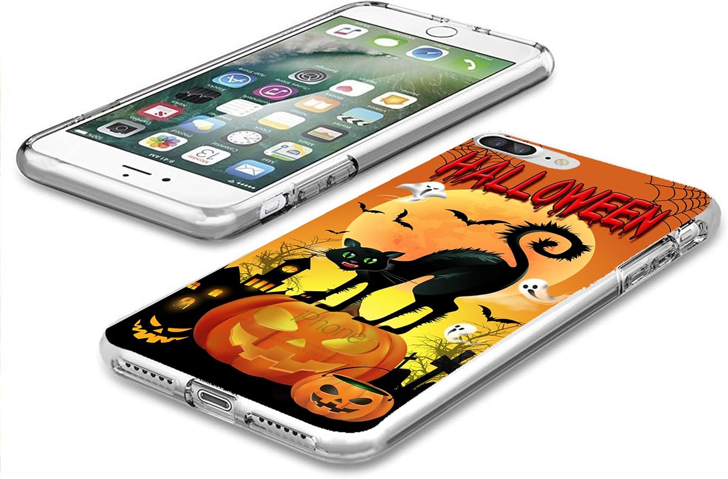 Cocomong Halloween Case for iPhone 7 Plus iPhone 8 Plus 5.5" Case Pumpkin Ghost Design Flexible TPU Protective Phone Cover for iPhone Shockproof Bumper Anti-Drop-Scratch Gifts for Women Girls Men Boys
