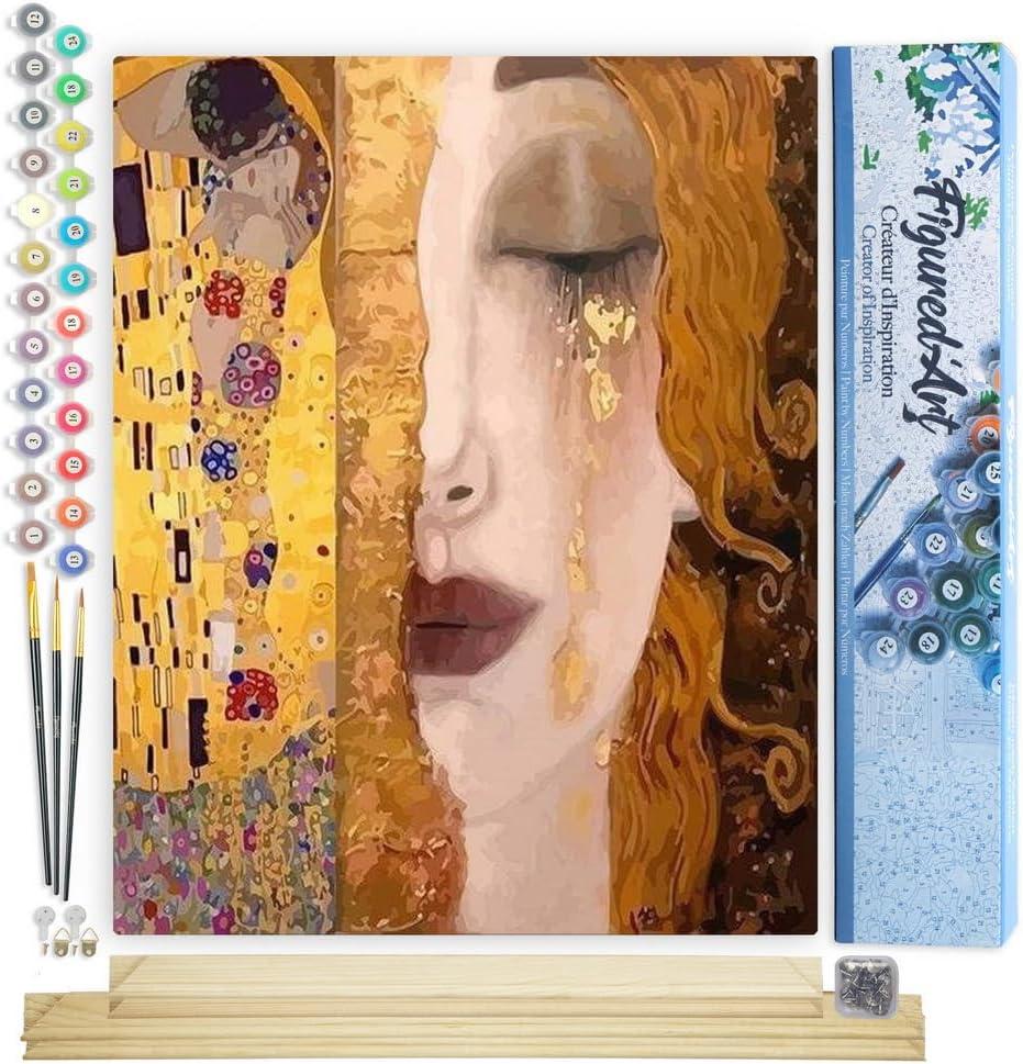 Figured'Art Paint by Numbers Kit for Adults Gustav Klimt 16"x20" - Craft Art Painting Rolled Canvas with DIY Wooden Frame