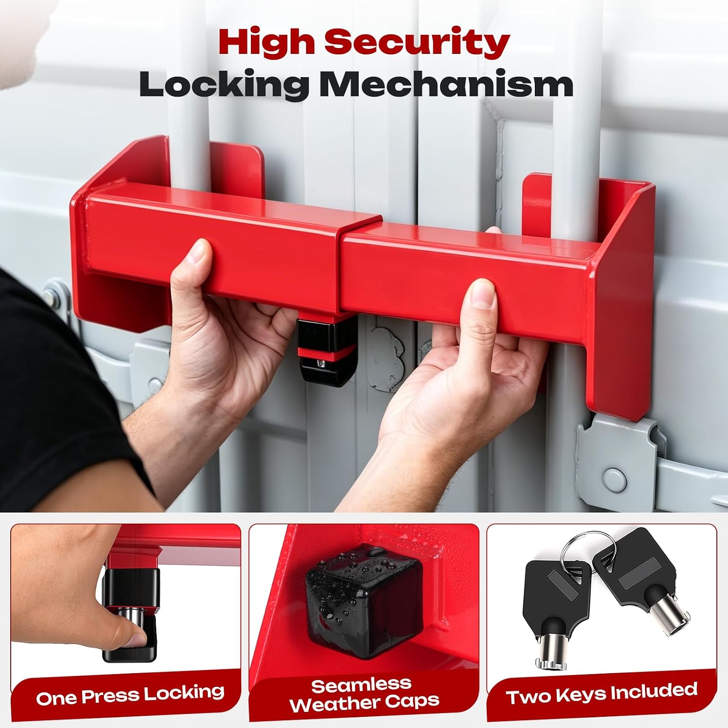 Shipping Container Lock, Heavy Duty Cargo Door Lock, Shipping Container Accessories with Powder Coated Steel, Adjustable Semi Trailer Lock with Mechanical Keys