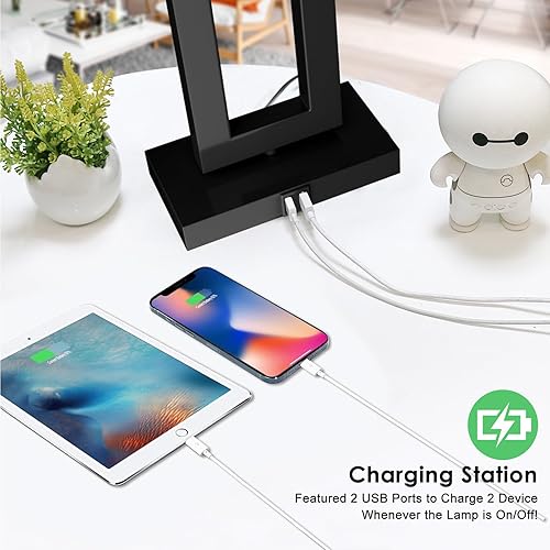 Miniatura 3 de Juego de 2 lámparas de mesa blancas y negras con control táctil, regulables de 3 vías, lámparas de mesita de noche para dormitorio, con puertos USB,