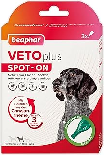 BEAPHAR - VETOplus Spot-on for Dogs Between 15-30 kg - Repellent Against Fleas, Ticks, Mosquitoes and Autumn Grass Mites - Instant Effect - Protects up to 12 Weeks - 3 Pipettes 2 ml Each product image
