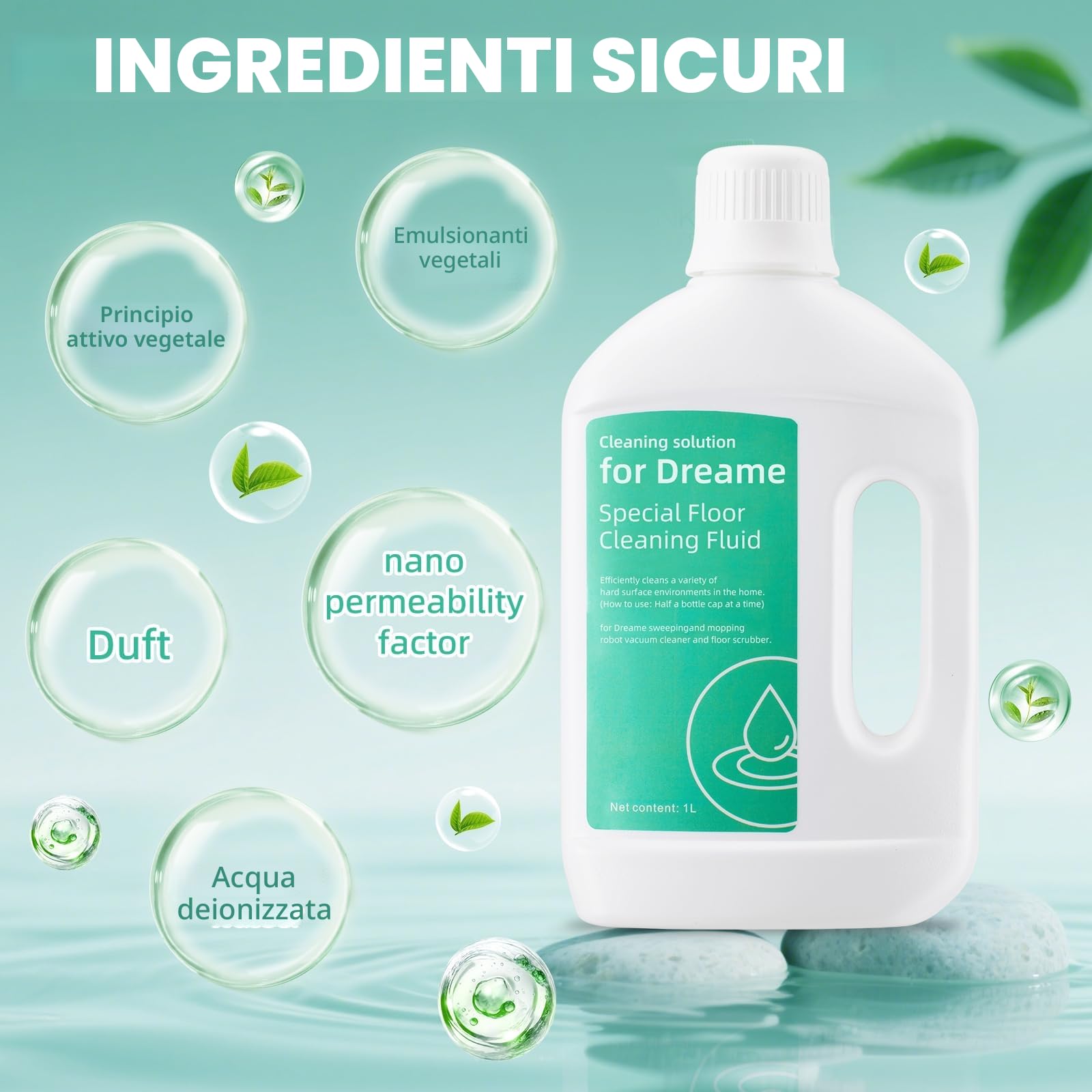 Soluzione detergente da 2000 ml per robot aspirapolvere Dreame L10 Ultra / L20 Ultra / L30 Ultra / L40 Ultra / L50 Ultra / X50 Ultra / X40 Ultra / X40 Master / X30 Ultra Serie, soluzione