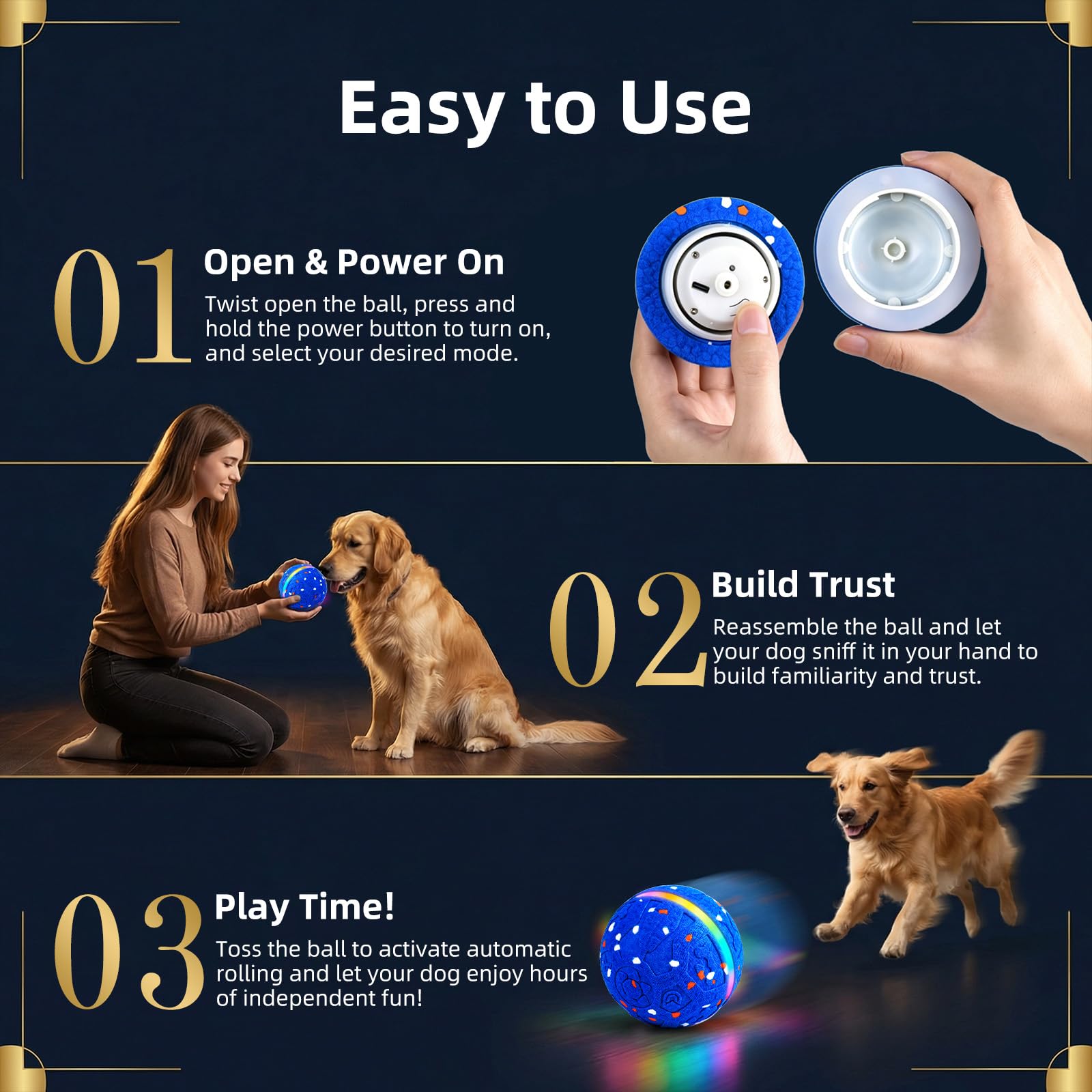 Balle interactive pour chien [nouvellement mise à niveau], matériau E-TPU durable, 3 modes de jeu avec lumières colorées, E-TPU USB-C rechargeable, indice d'étanchéité IPX7 pour chiot, chiens