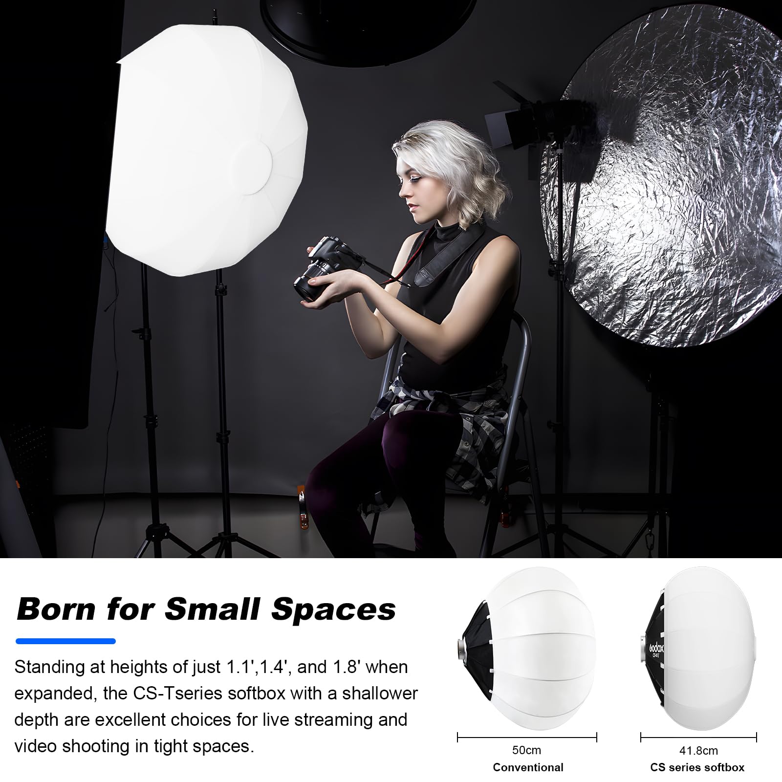 GODOX CS-65T 65 cm/26 Pulgadas Softbox Tipo Linterna Softboxes Tipo Linterna con Montura Bowens Fotografía para GODOX SL60W M300 LA150 LA200 Luz LED para Vídeo para NEEWER CB60B CB150W Aputure Light