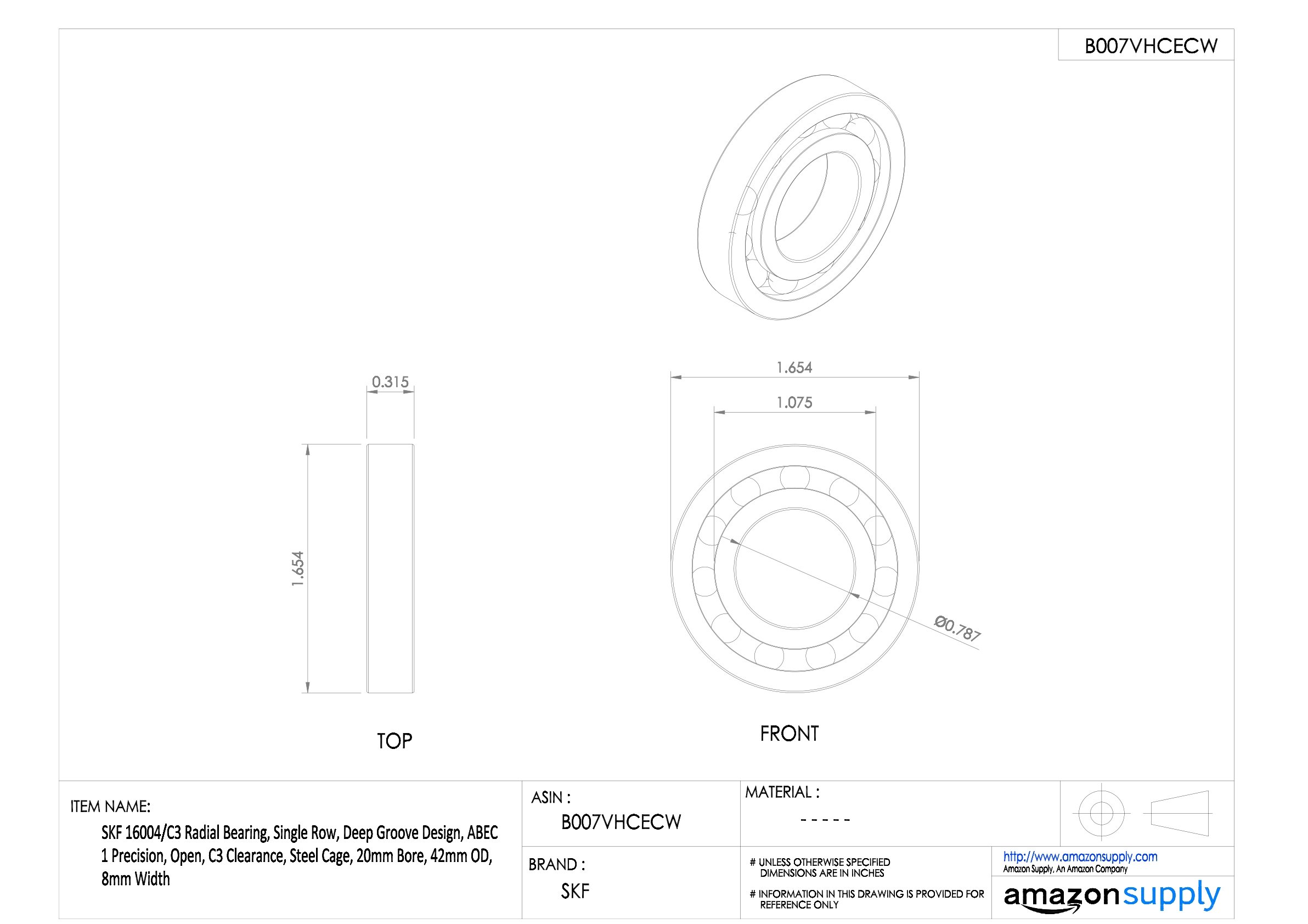 SKF 16004 Single Row Deep Groove Radial Ball Bearing - New In Original Packaging