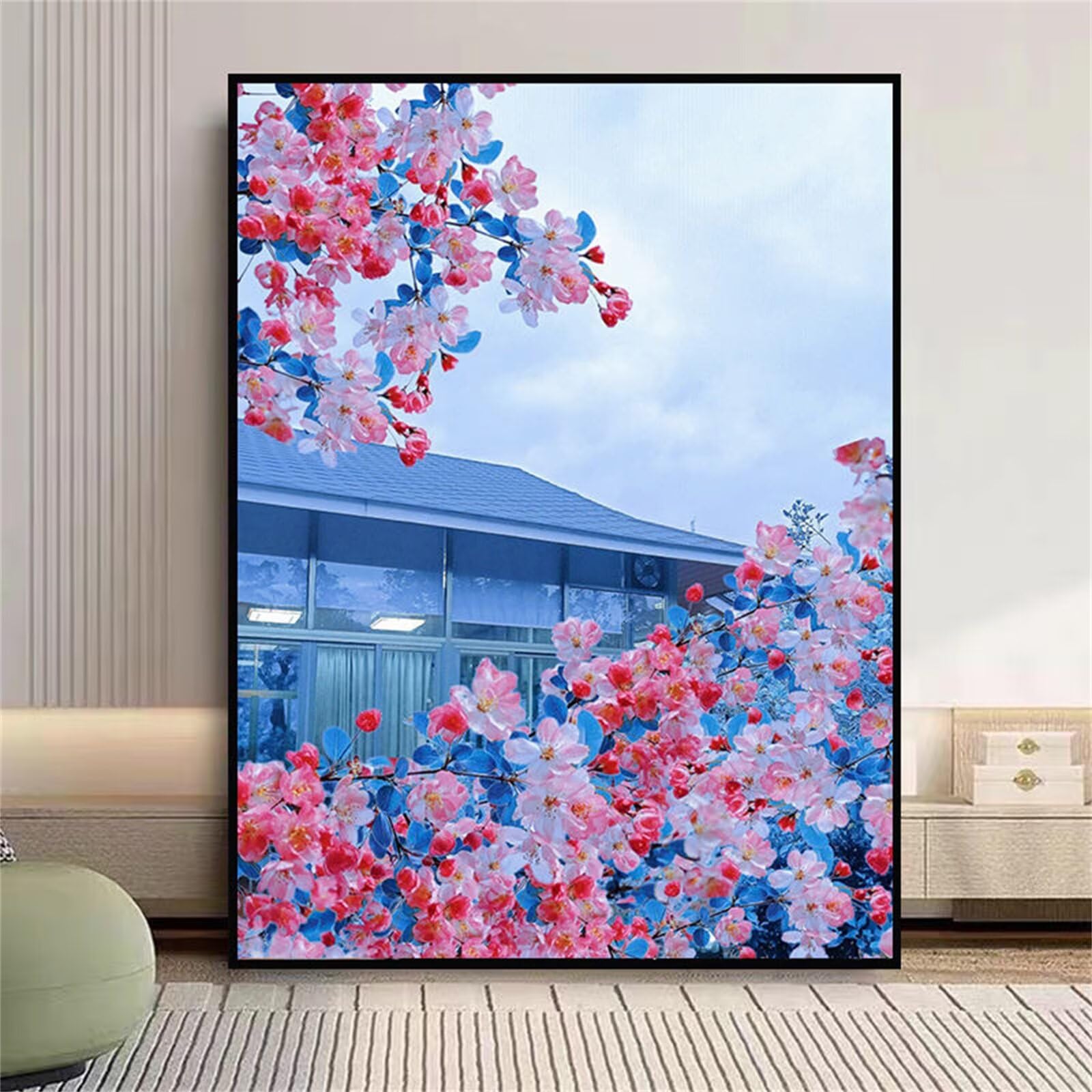 Malowanie według numerów dorośli dzieci kwiat z ramą 90x120 cm, DIY DIY dzieci i początkujący, zestaw do malowania według numerów dla dorosłych płótno z 3 pędzlami i akrylem, prezent urodzinowy