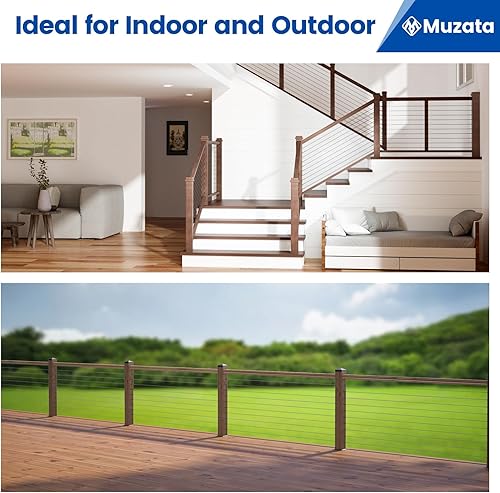 Miniatura 7 de Muzata Paquete de 20 tornillos de retraso de 18 pulgadas de color negro para barandilla de cable negro izquierdo y derecho, hilo de mano para poste