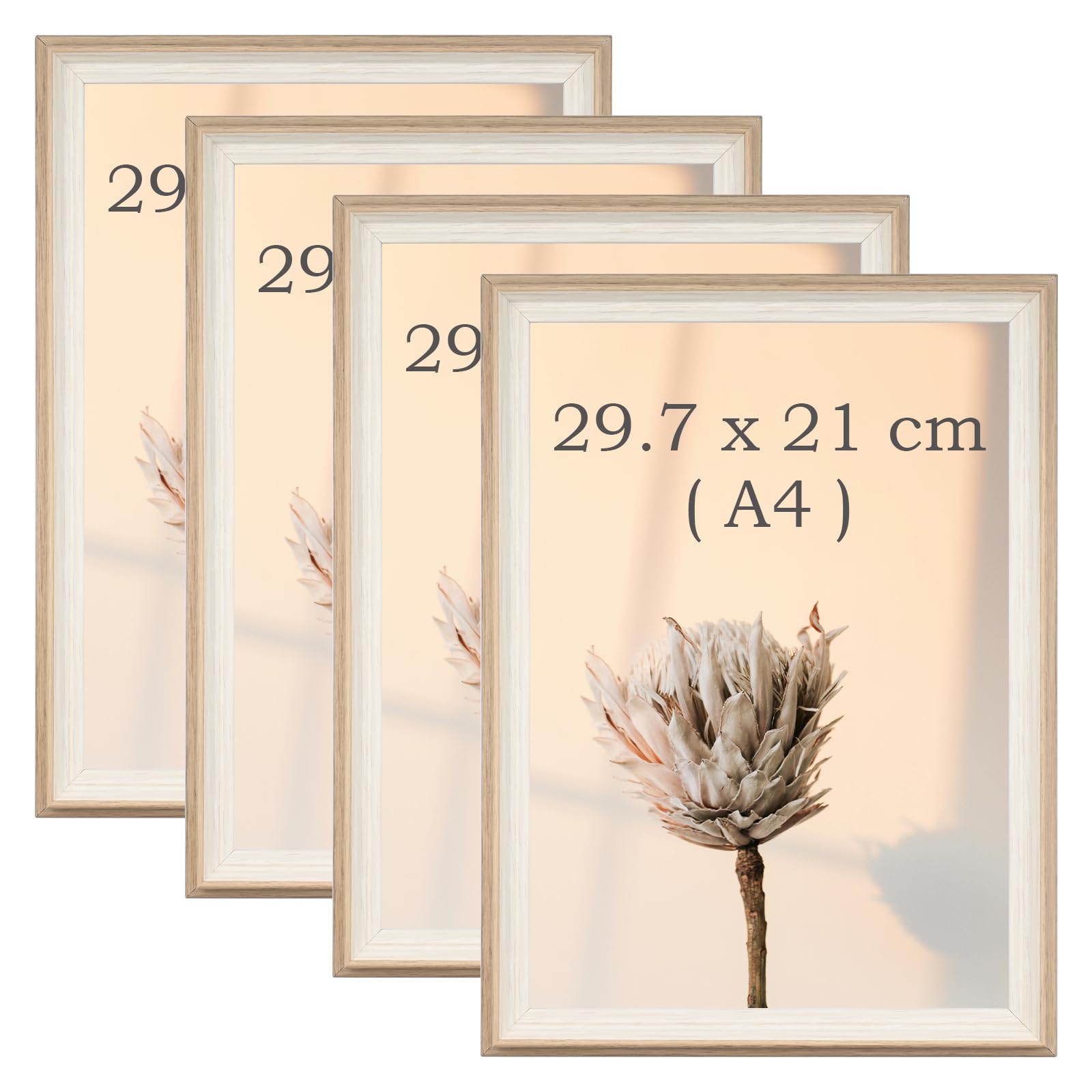 YoHyien Bilderrahmen A4 4er Set, Freistehende Fotorahmen 21x30 für Den Schreibtisch, Bilder Rahmen mit Plexiglas zur Wandmontage, Picture Photo Frame for Wall (Holzoptik, 21x29,7 cm)