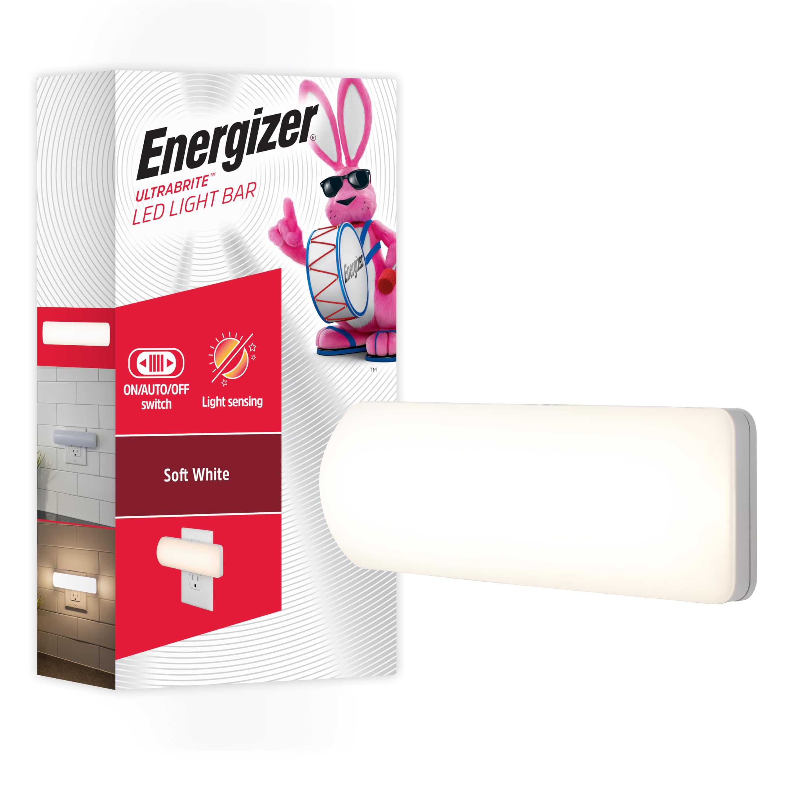 Energizer Ultrabrite LED Light Bar, 100 Lumens, 1 Pack, High/Low/Off Switch, Plug-in, Night Light, Ideal for Dark Spaces, Bedroom, Bathroom, Kitchen,
