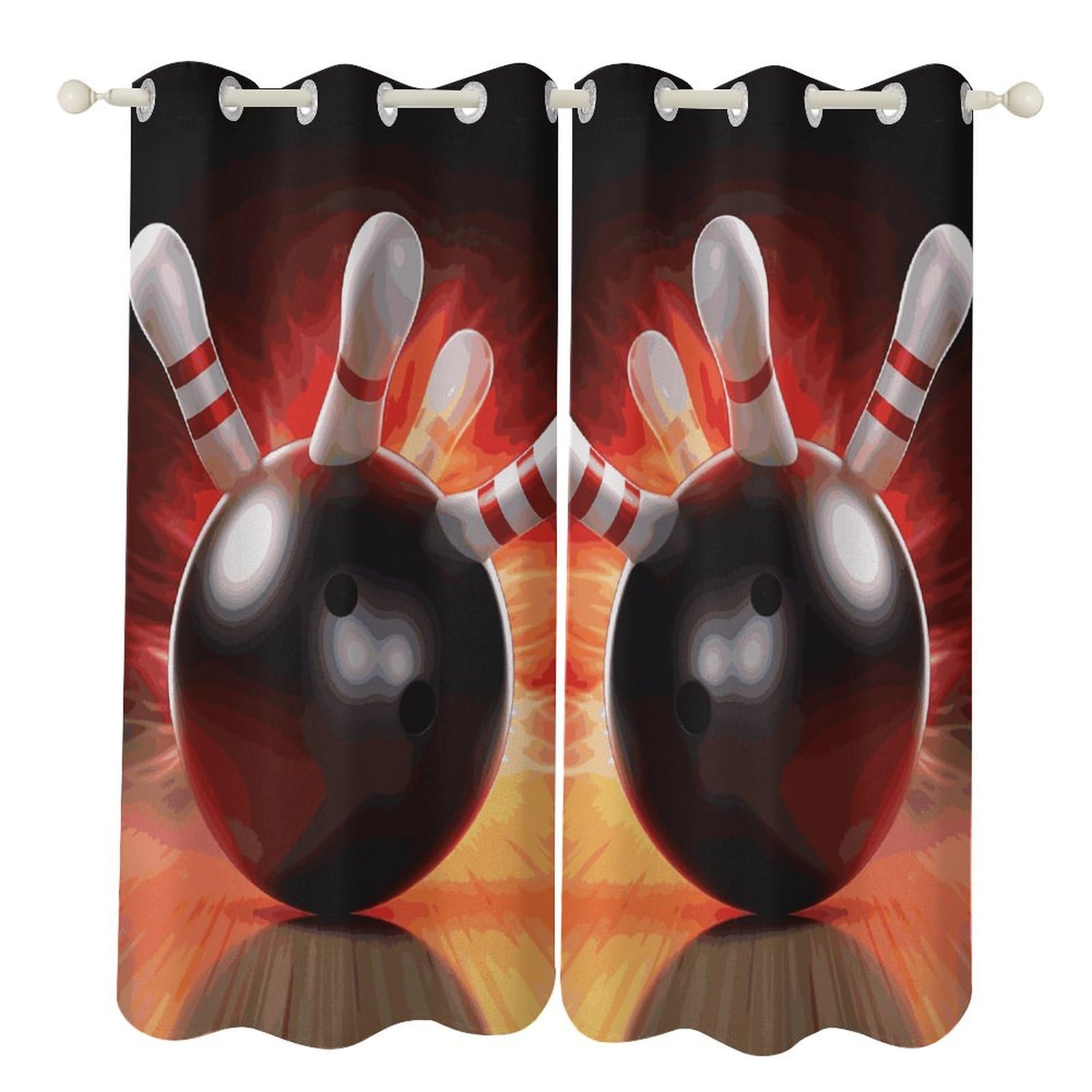 Rideau occultant marine motif bowling à œillets lot de 2