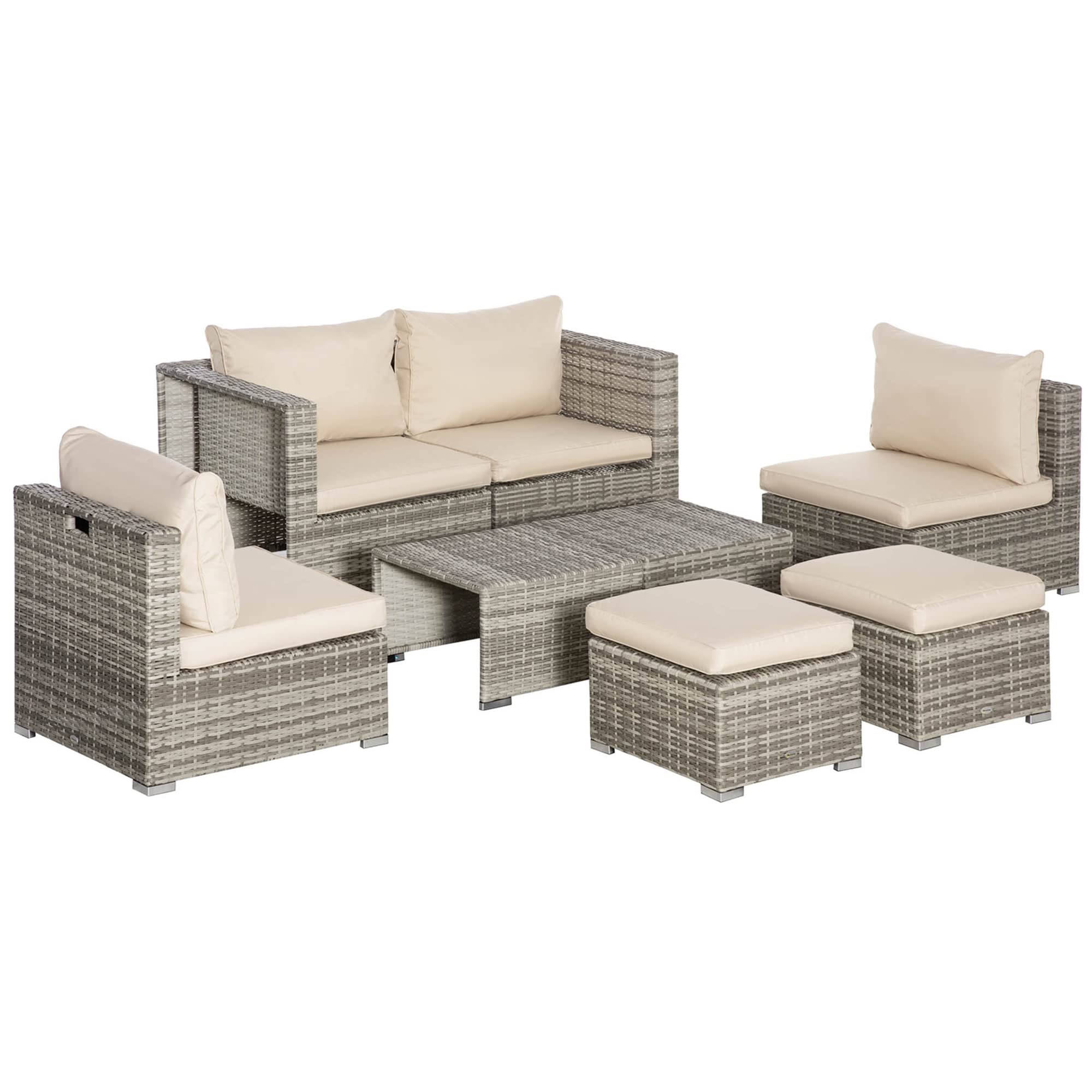 Outsunny Salotto da Esterno in Rattan PE da 8 Pezzi, Set Mobile da Giardino Salvaspazio con Poltrone, Tavolini e Sgabelli, Beige