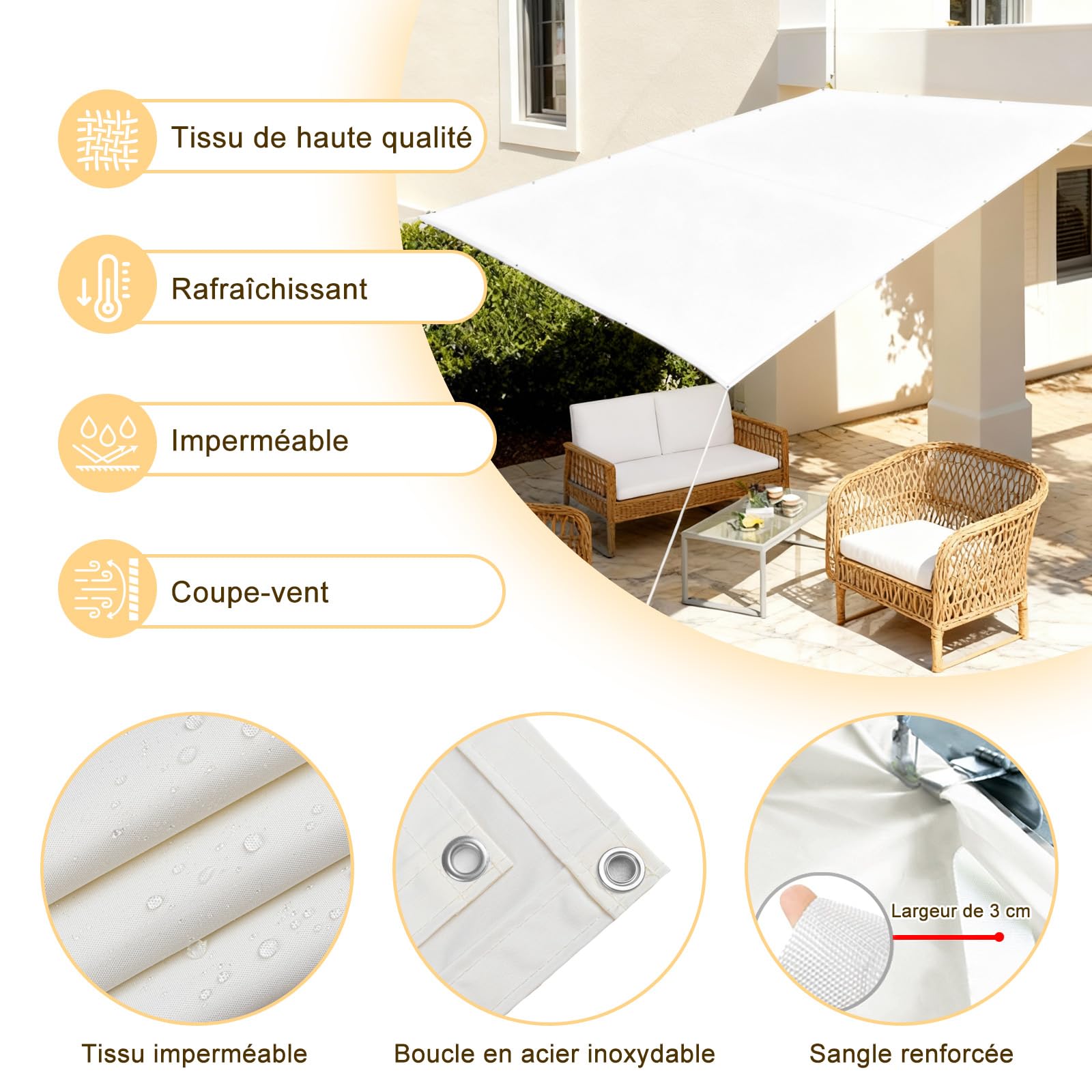 LOVE STORY Voile d'ombrage Rectangulaire 2.5x2m Imperméable Anti-UV 95%