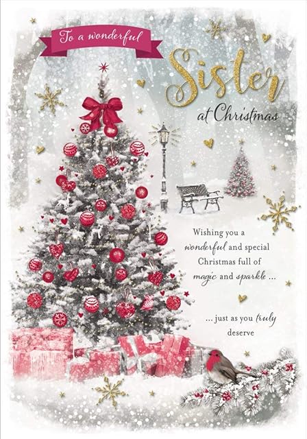 Piccadilly Greetings Photo Christmas Card Sister,red|beige|brown|grey ,9 x 6 inches