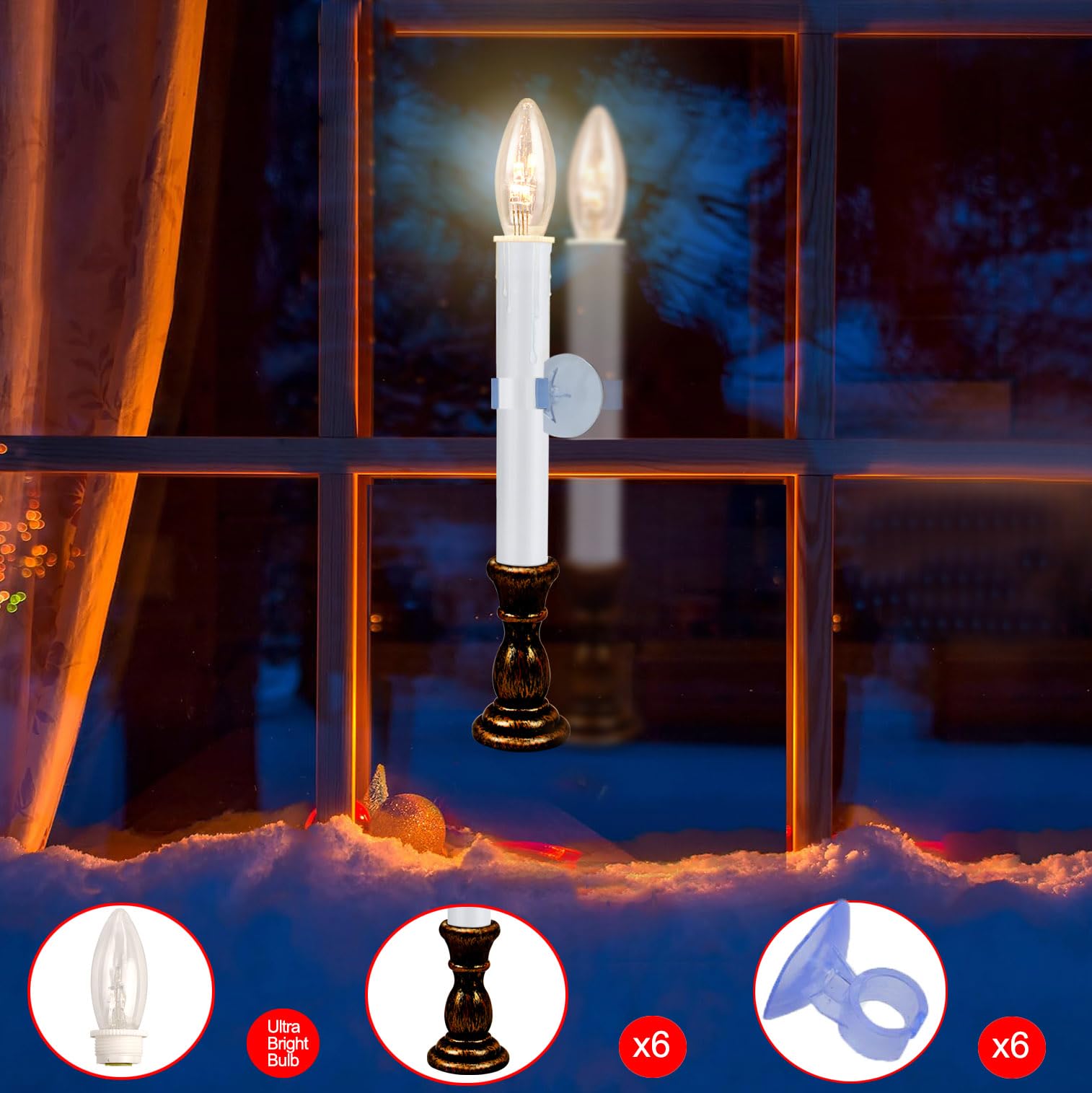 Candele natalizie a LED ultra luminose con timer, 25,4 cm, funzionamento a batteria, con base in bronzo antico (timer da 6/18 ore) per decorazione da tavolo per interni e feste, set da 6
