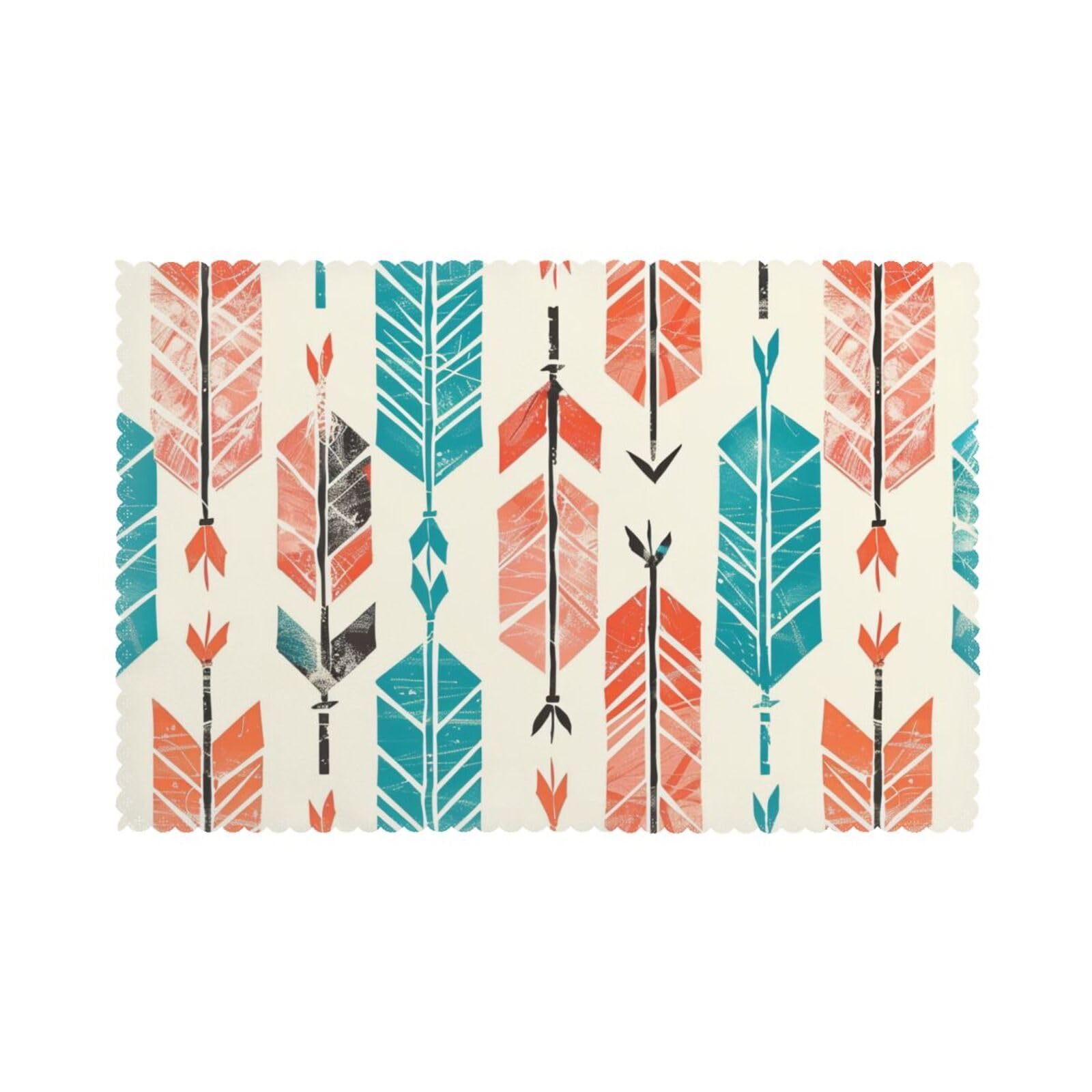 Coral and Teal Arrows Printed Placemat Heat Resistant Place Mats Set of 6 PCS Washable Kitchen Table Mats, 12x18 Inch