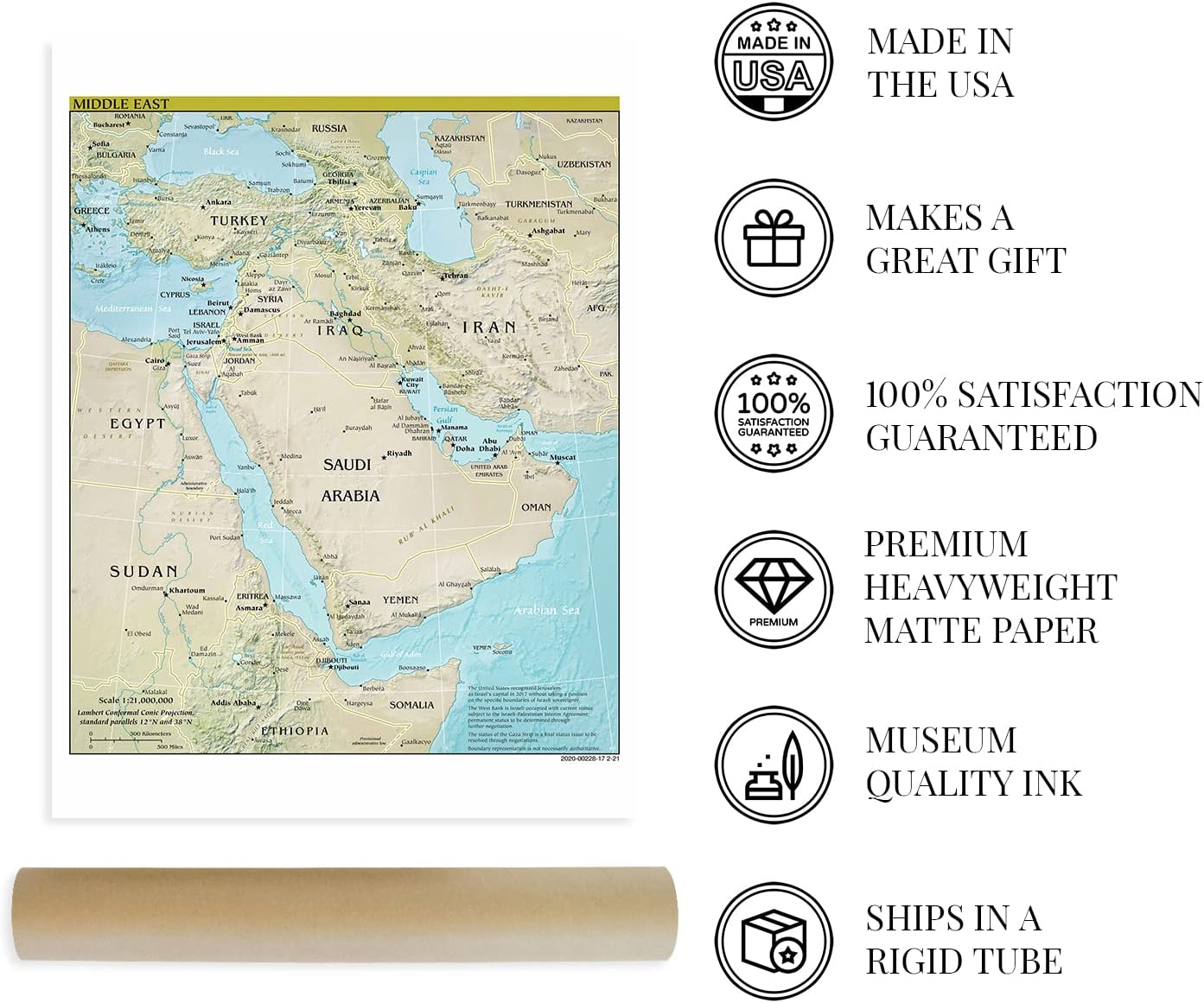 HISTORIX 2021 Middle East Map Poster - 18x24 Inch Map of the Middle East Region - Countries of Middle East Poster Print